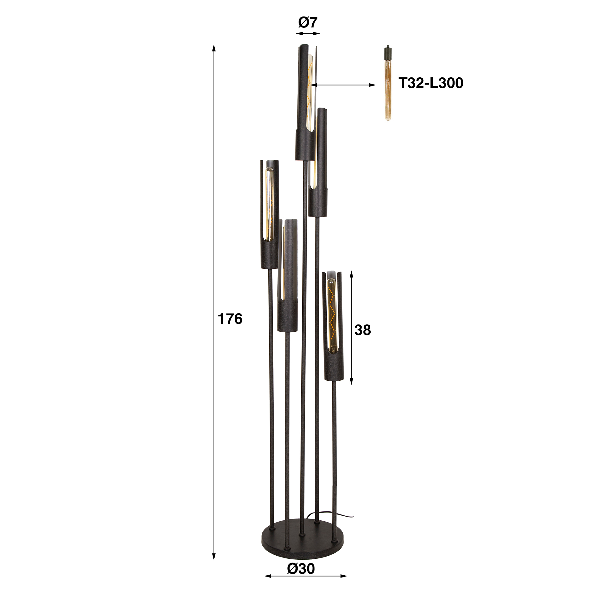Vloerlamp Tube Artic Black 5 lamps - Afbeelding 4