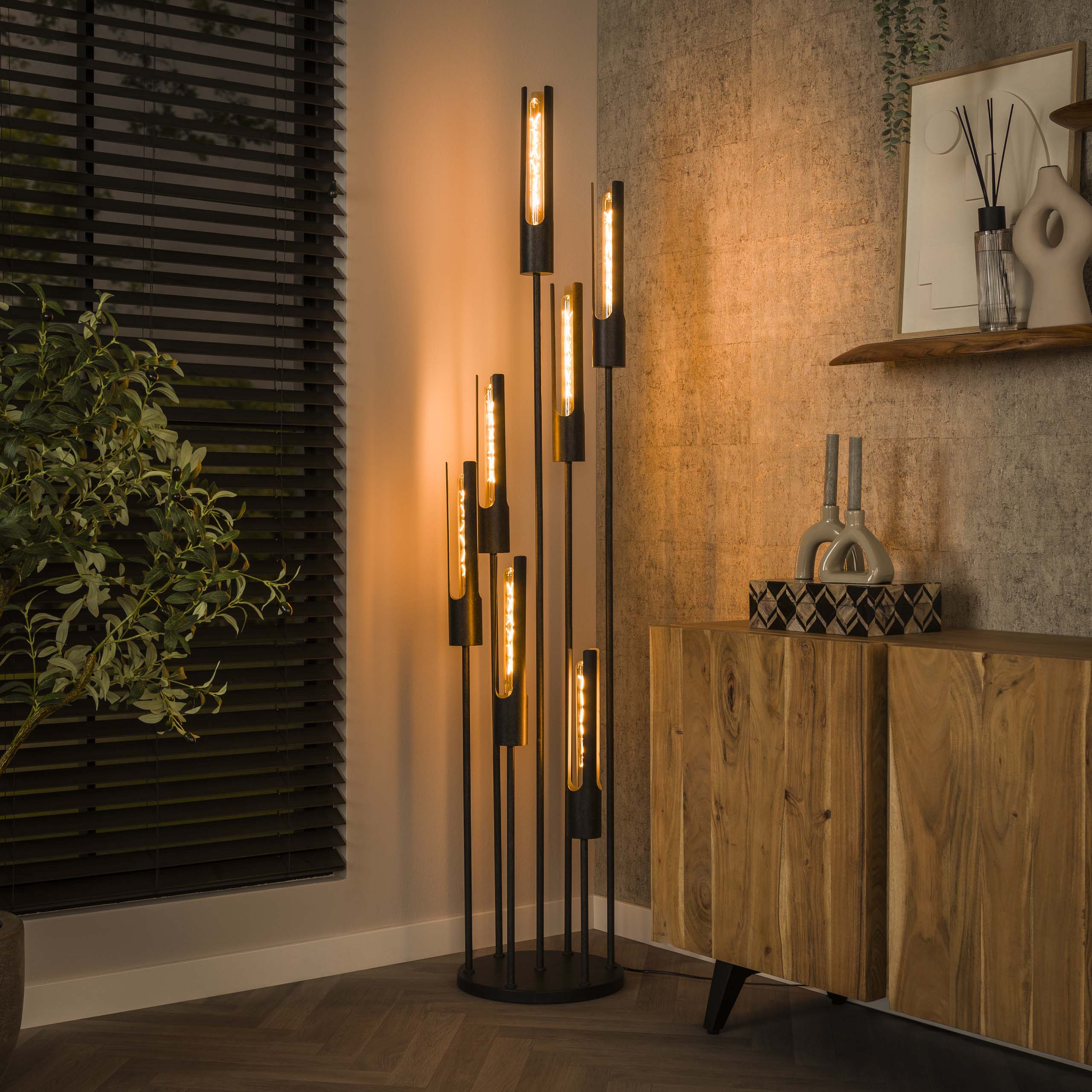 Vloerlamp Tube Artic Black 7 lamps
