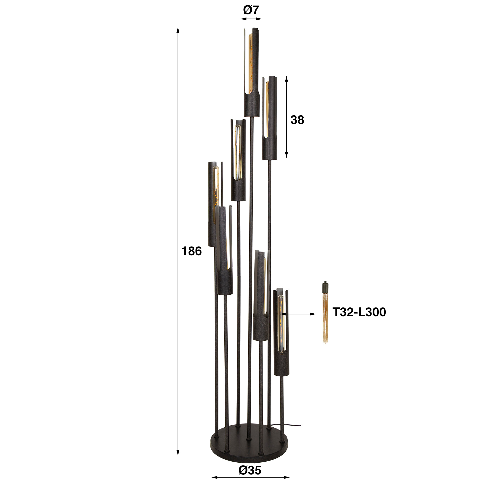 Vloerlamp Tube Artic Black 7 lamps - Afbeelding 4