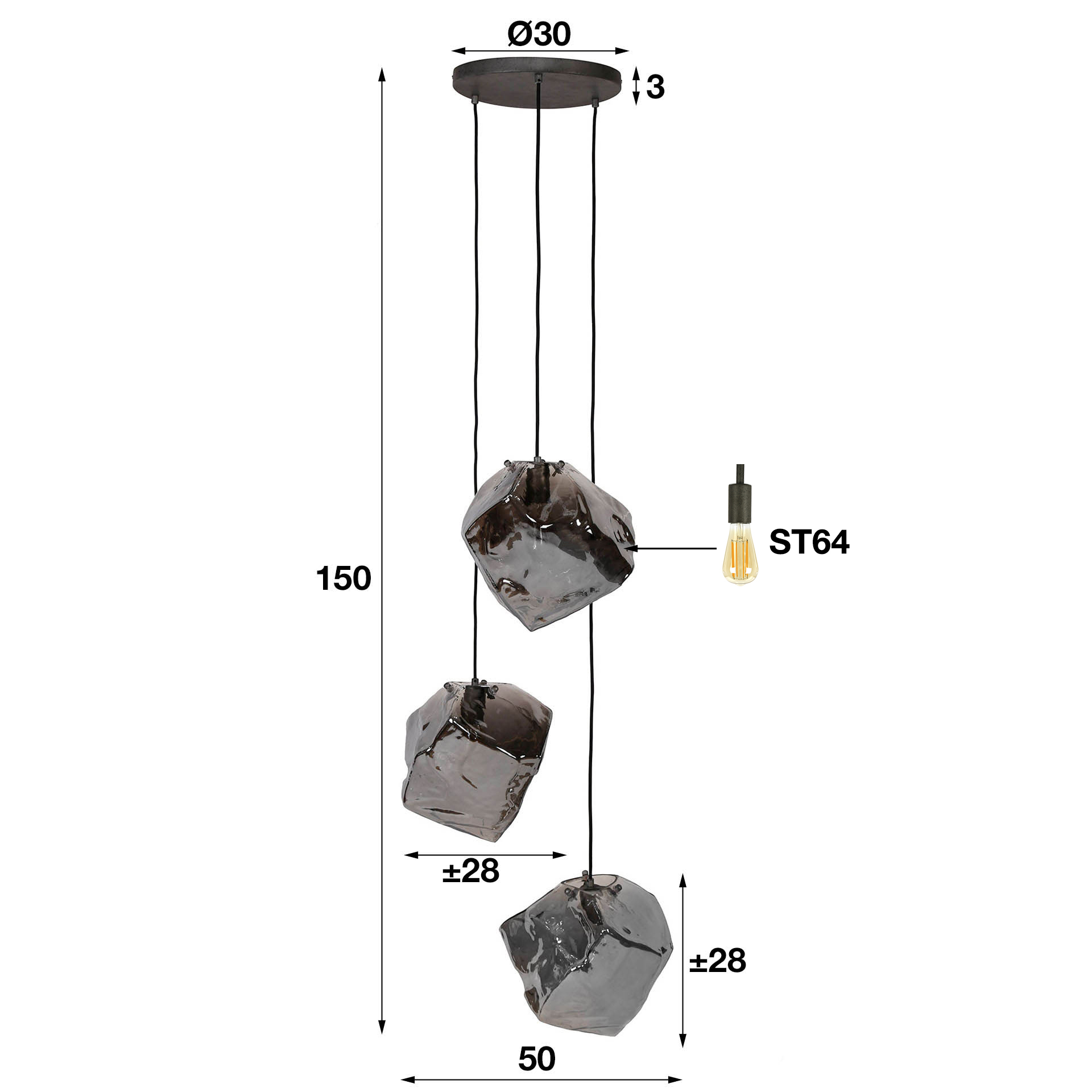 Hanglamp Rock Getrapt met 3 lampen Chromed Glass - Afbeelding 4
