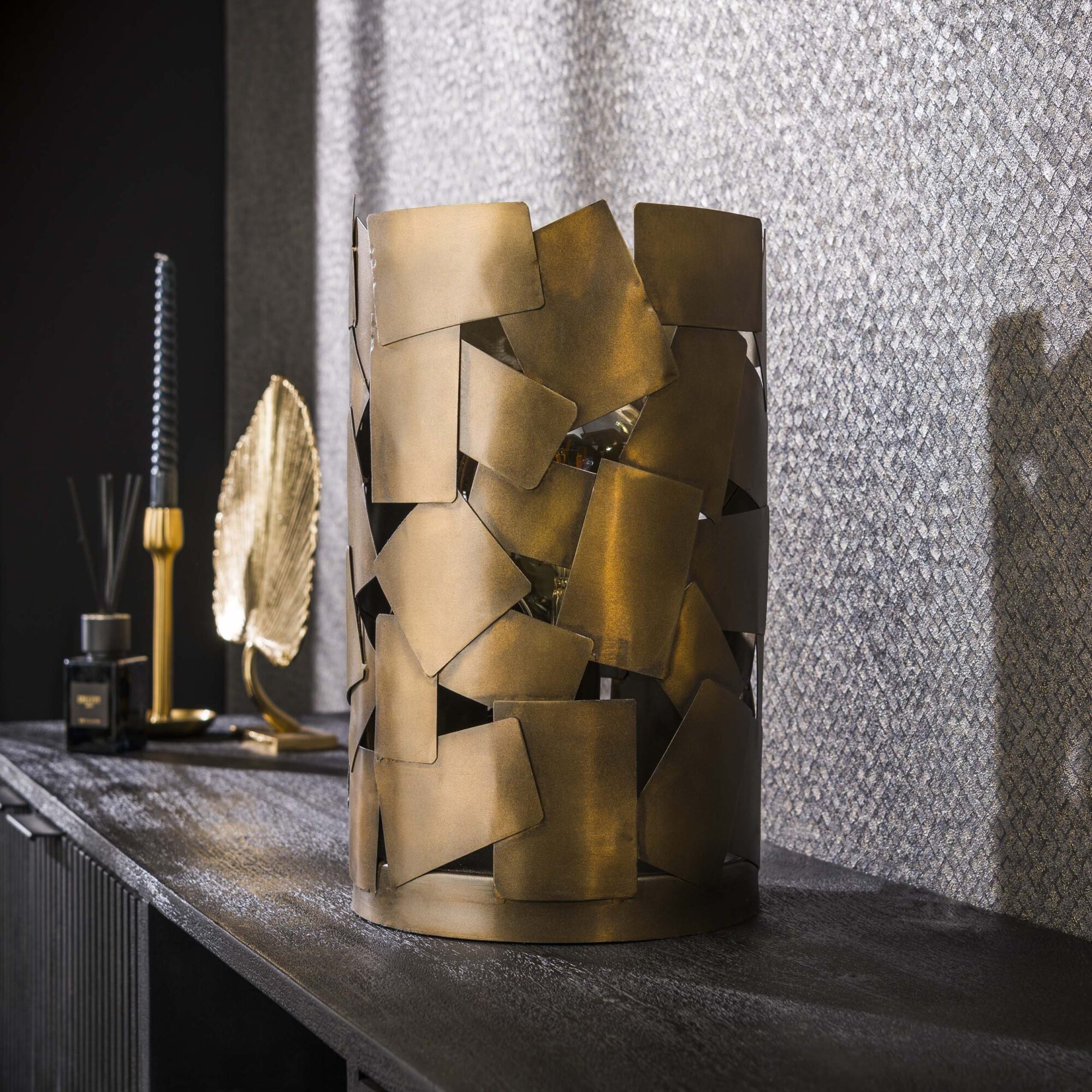 Tafellamp Patch Cylinder kleur Brons Antiek - Afbeelding 2