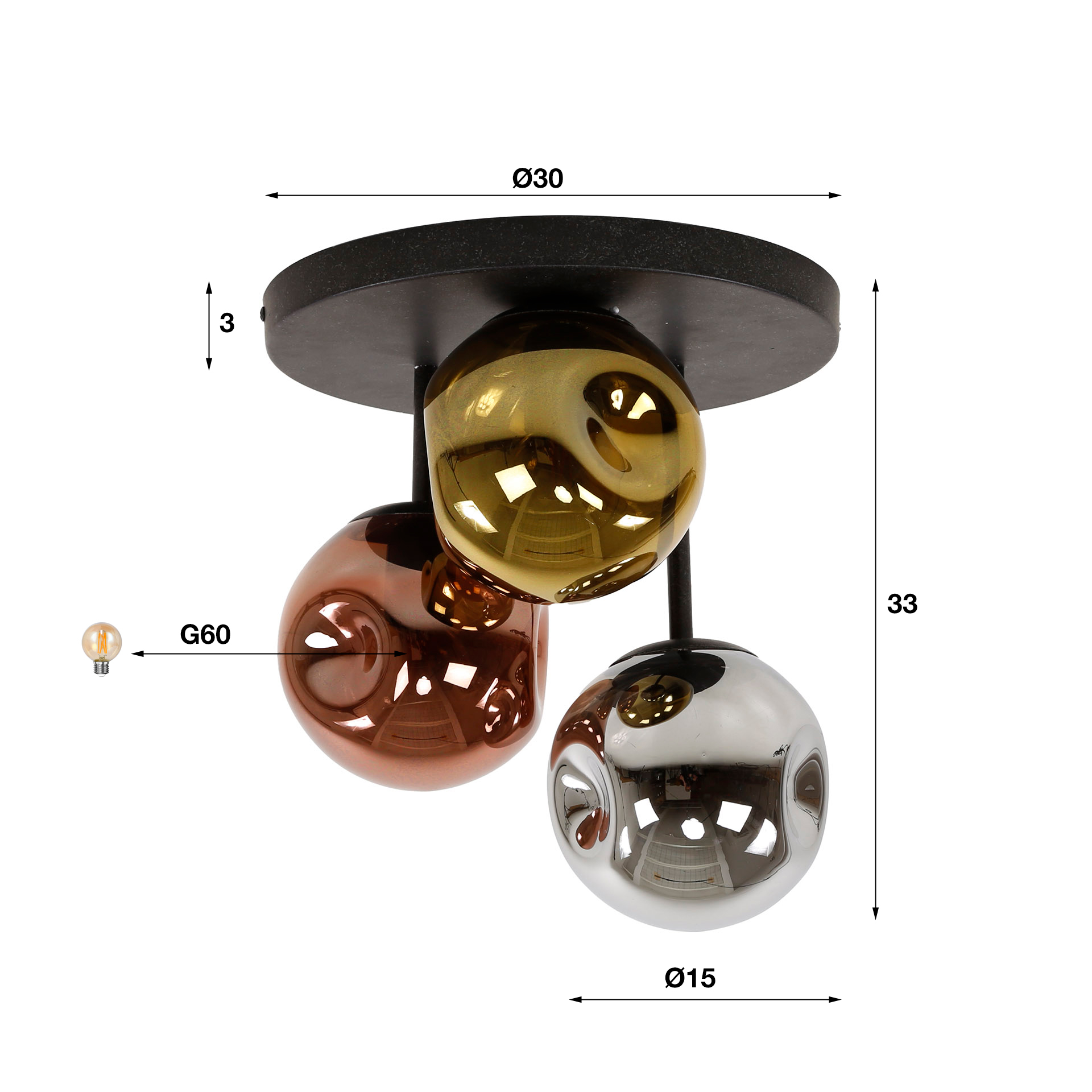 Plafondlamp Stellar Ø15 cm - 3 lampen - Afbeelding 3