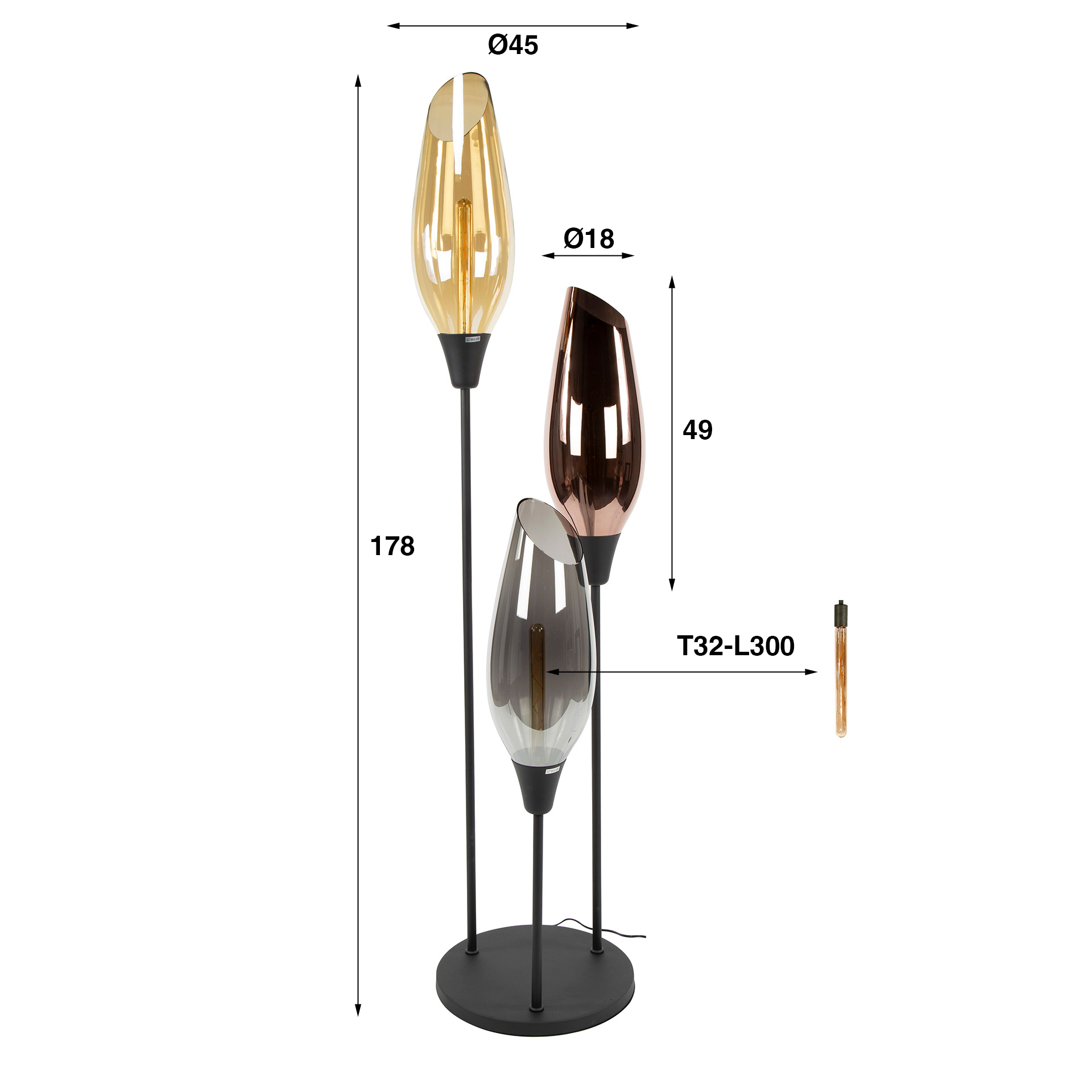 Vloerlamp Cocoon Mix Glass 3-lamps - 45 x 178 cm - Afbeelding 4