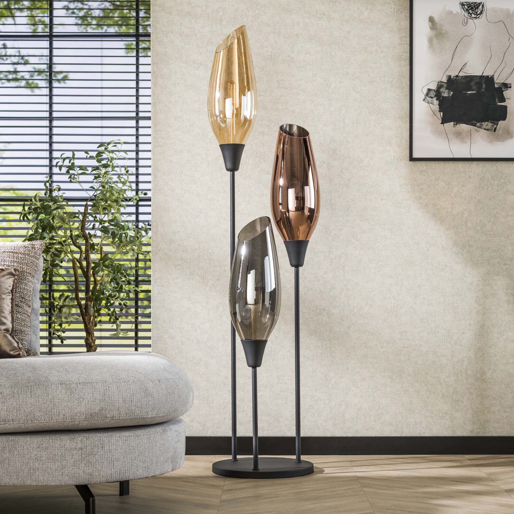 Vloerlamp Cocoon Mix Glass 3-lamps - 45 x 178 cm - Afbeelding 2