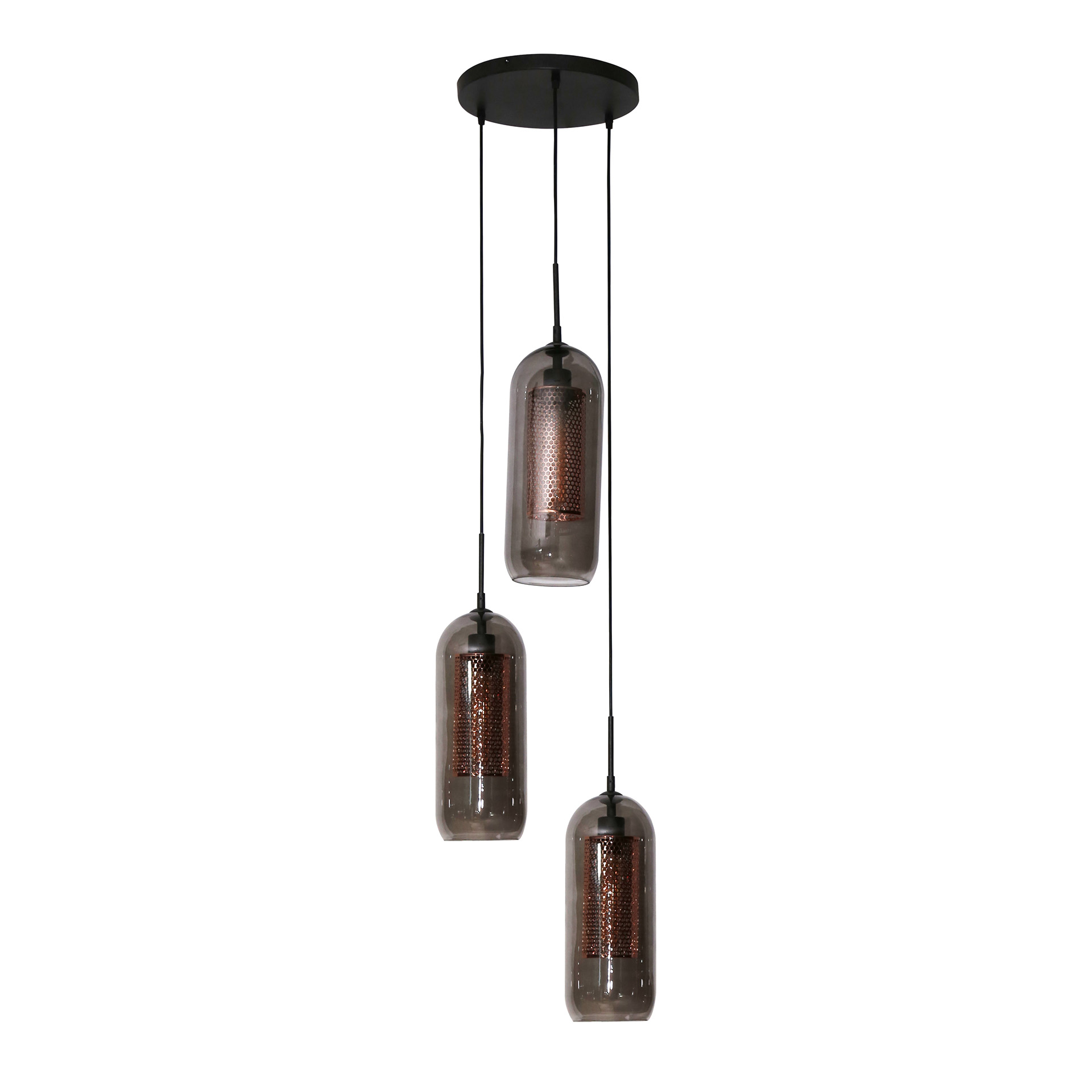 Hanglamp 3L Getrapt Getint Glas-Geperforeerd Staal - Afbeelding 4