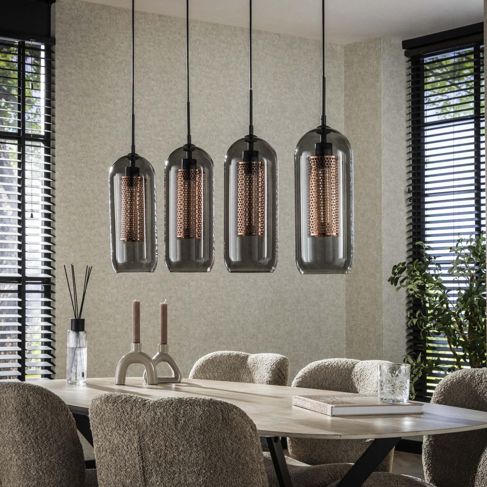 Hanglamp 4L getint glas-geperforeerd staal - Afbeelding 2