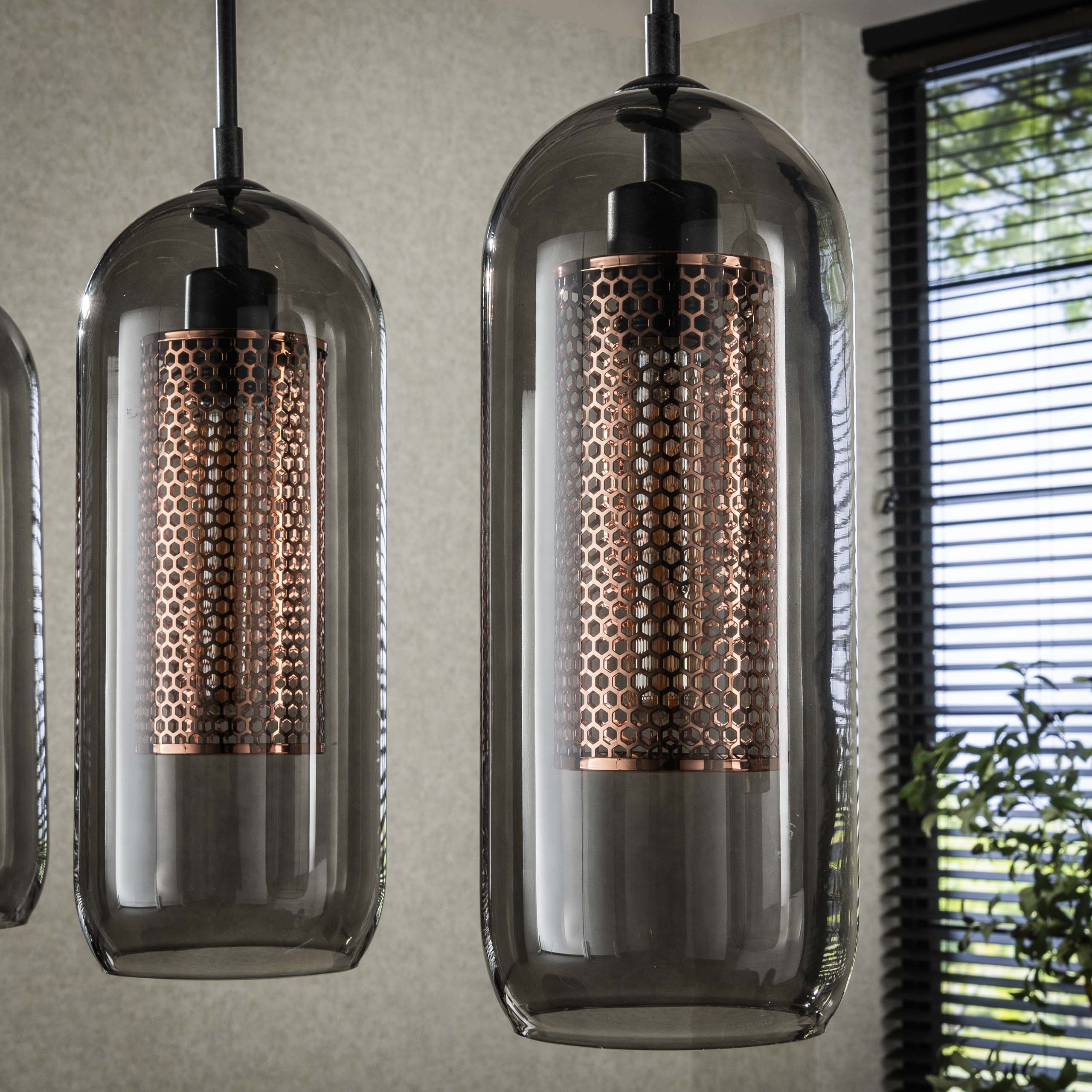 Hanglamp 4L getint glas-geperforeerd staal - Afbeelding 3
