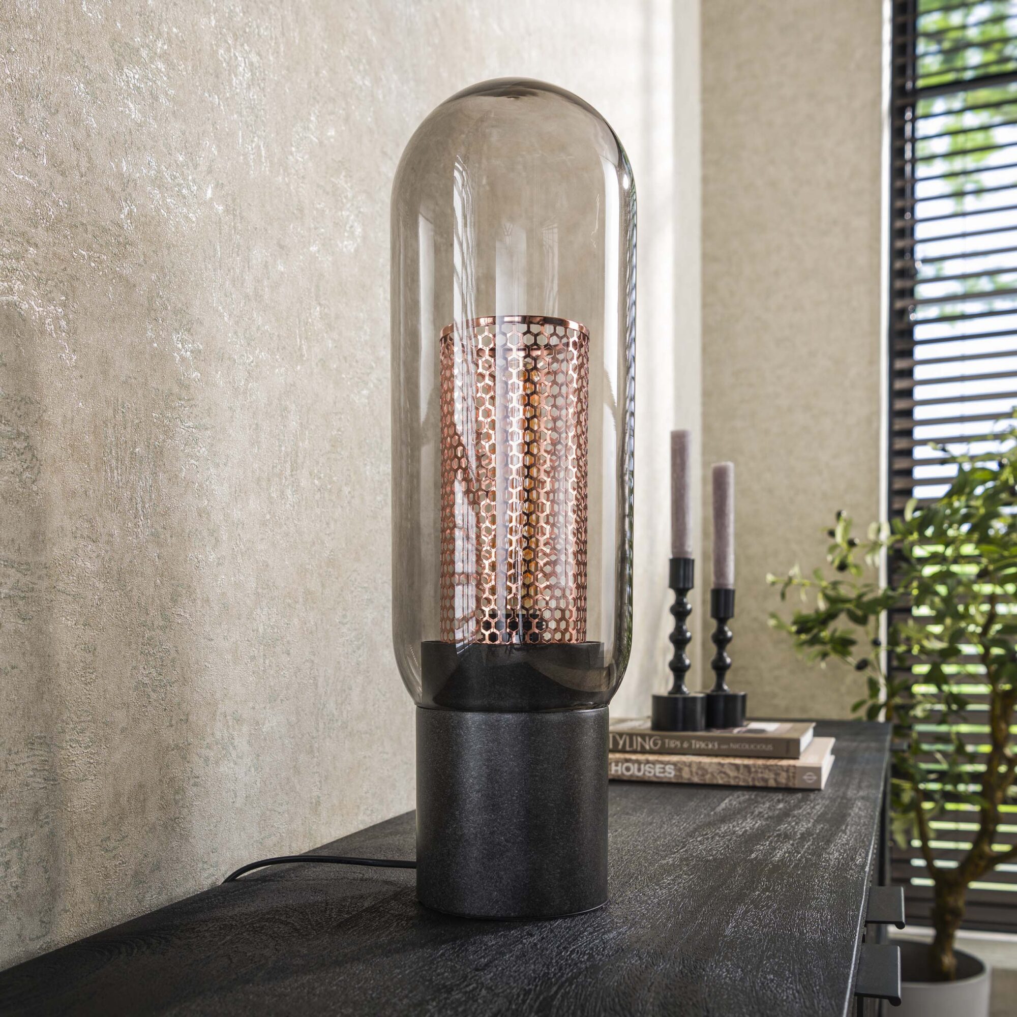 Tafellamp Smoke Glas - Geperforeerd Staal - Afbeelding 2