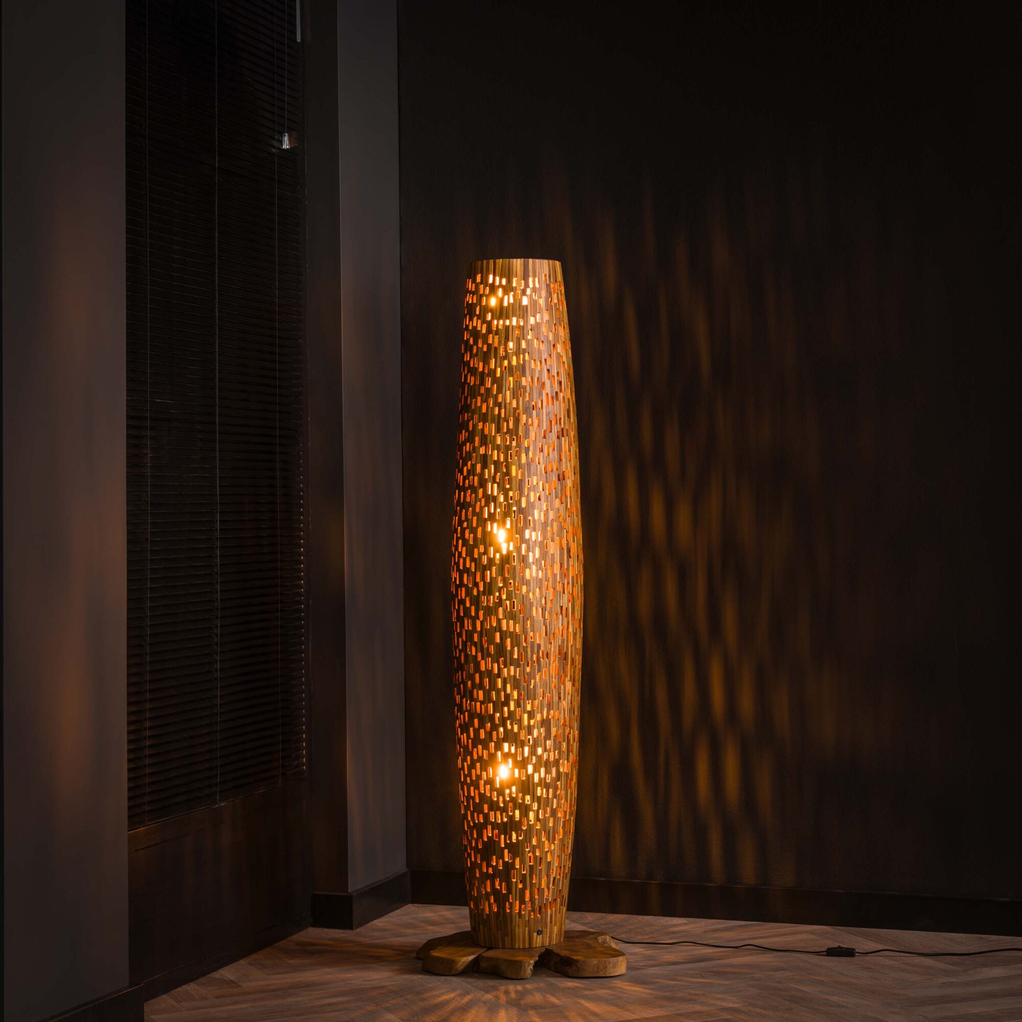 Vloerlamp Bars Medium 145cm 3 lampen Teakhout