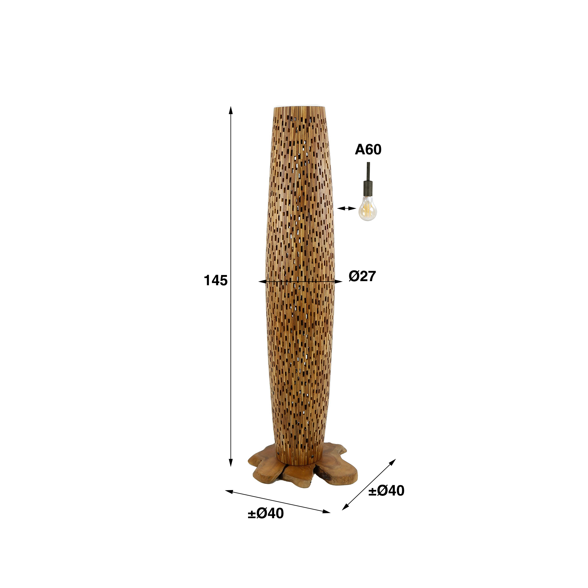 Vloerlamp Bars Medium 145cm 3 lampen Teakhout - Afbeelding 8