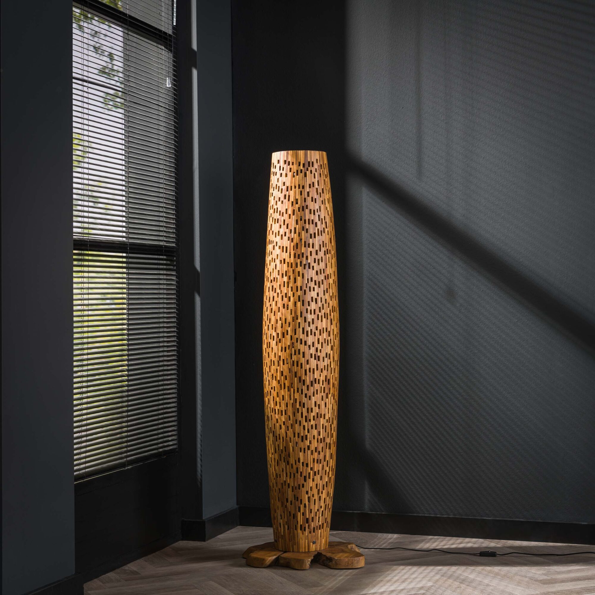 Vloerlamp Bars Medium 145cm 3 lampen Teakhout - Afbeelding 2