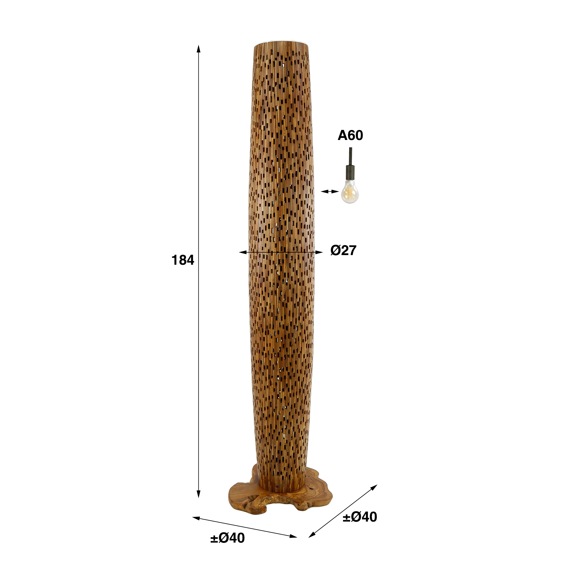 Vloerlamp Bars Large 184cm 4 lampen Teakhout - Afbeelding 8