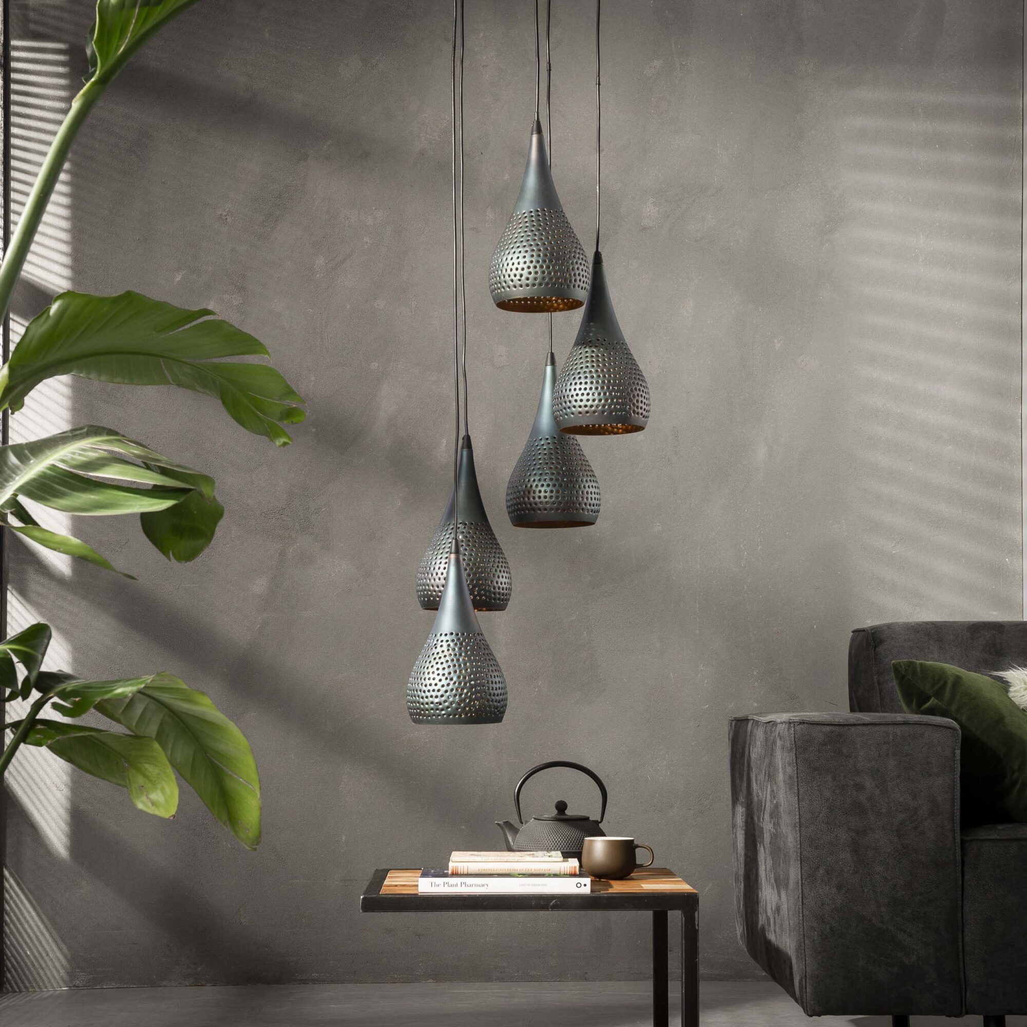 Hanglamp Punch Druppel Getrapt Zwart Bruin - 5 lampen - Afbeelding 2
