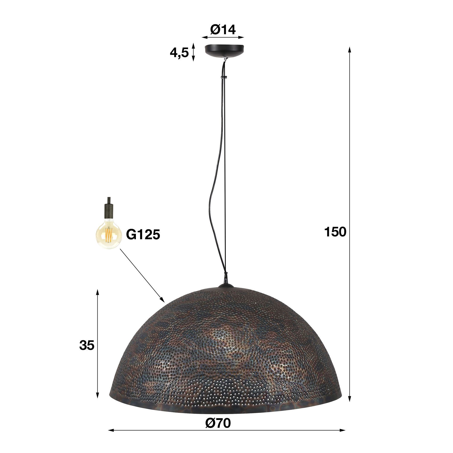 Hanglamp Punch Zwart Bruin - 1 lamp - Afbeelding 6