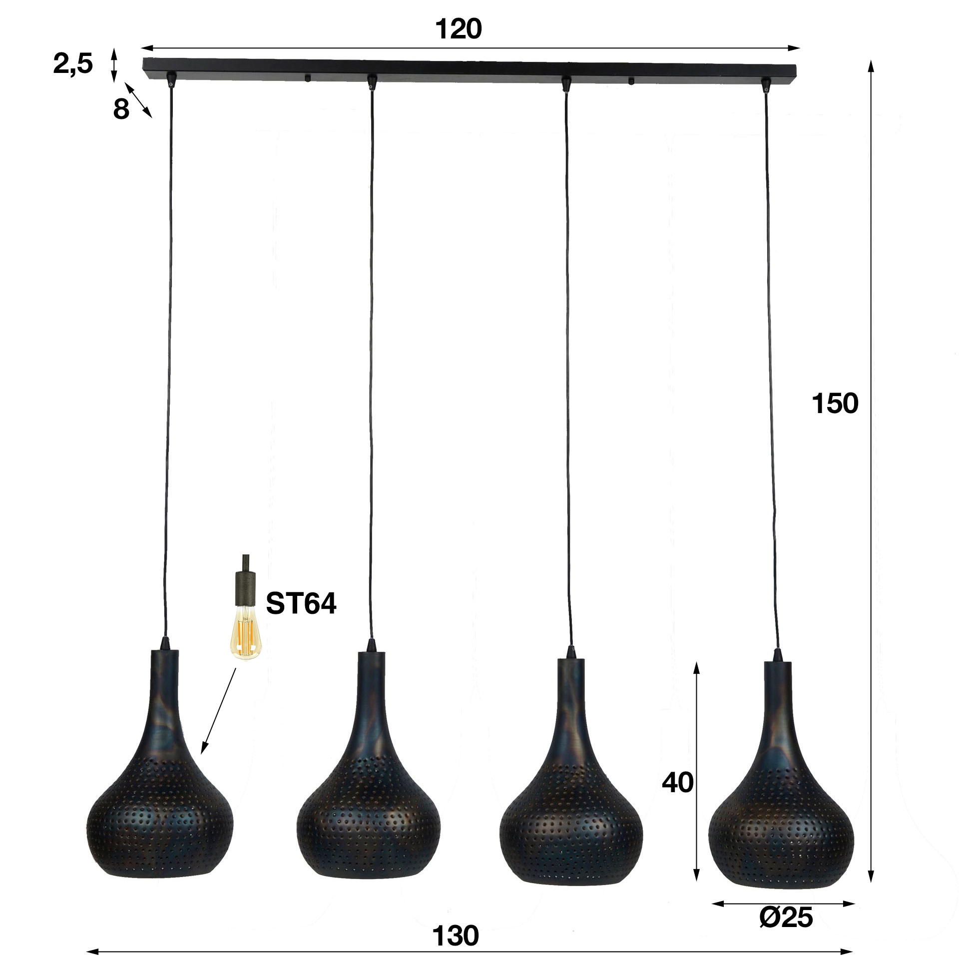 Hanglamp Punch Kegel Zwart Bruin - 4 lampen - Afbeelding 6