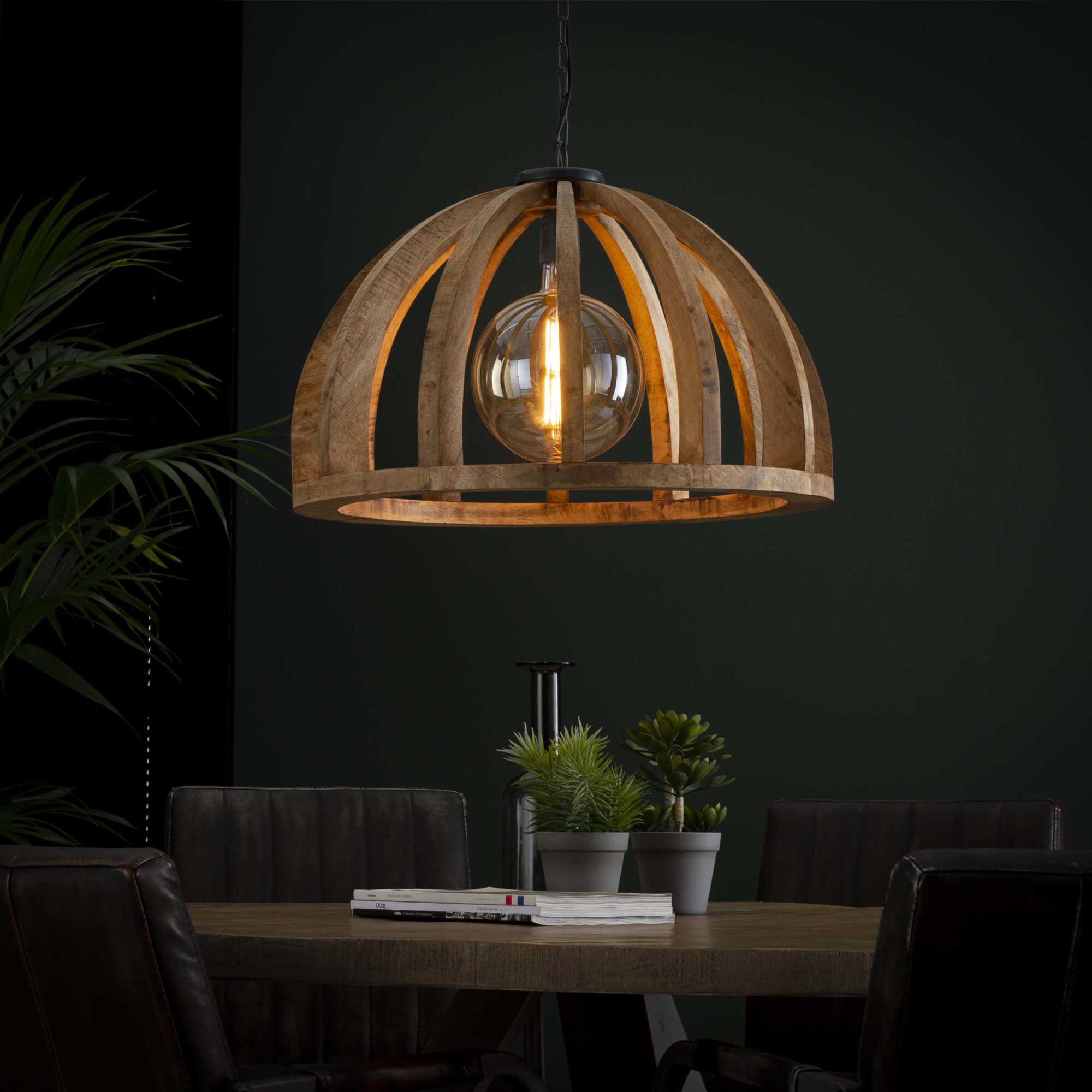Hanglamp Launch Gebogen Spijlen Mangohout - 1 lamp