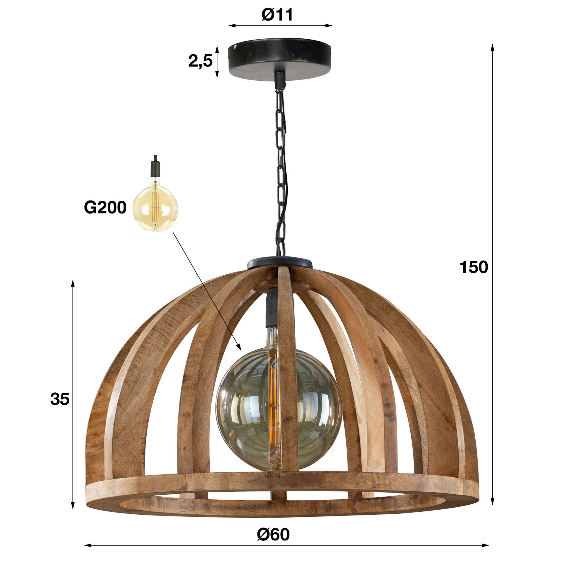 Hanglamp Launch Gebogen Spijlen Mangohout - 1 lamp - Afbeelding 8
