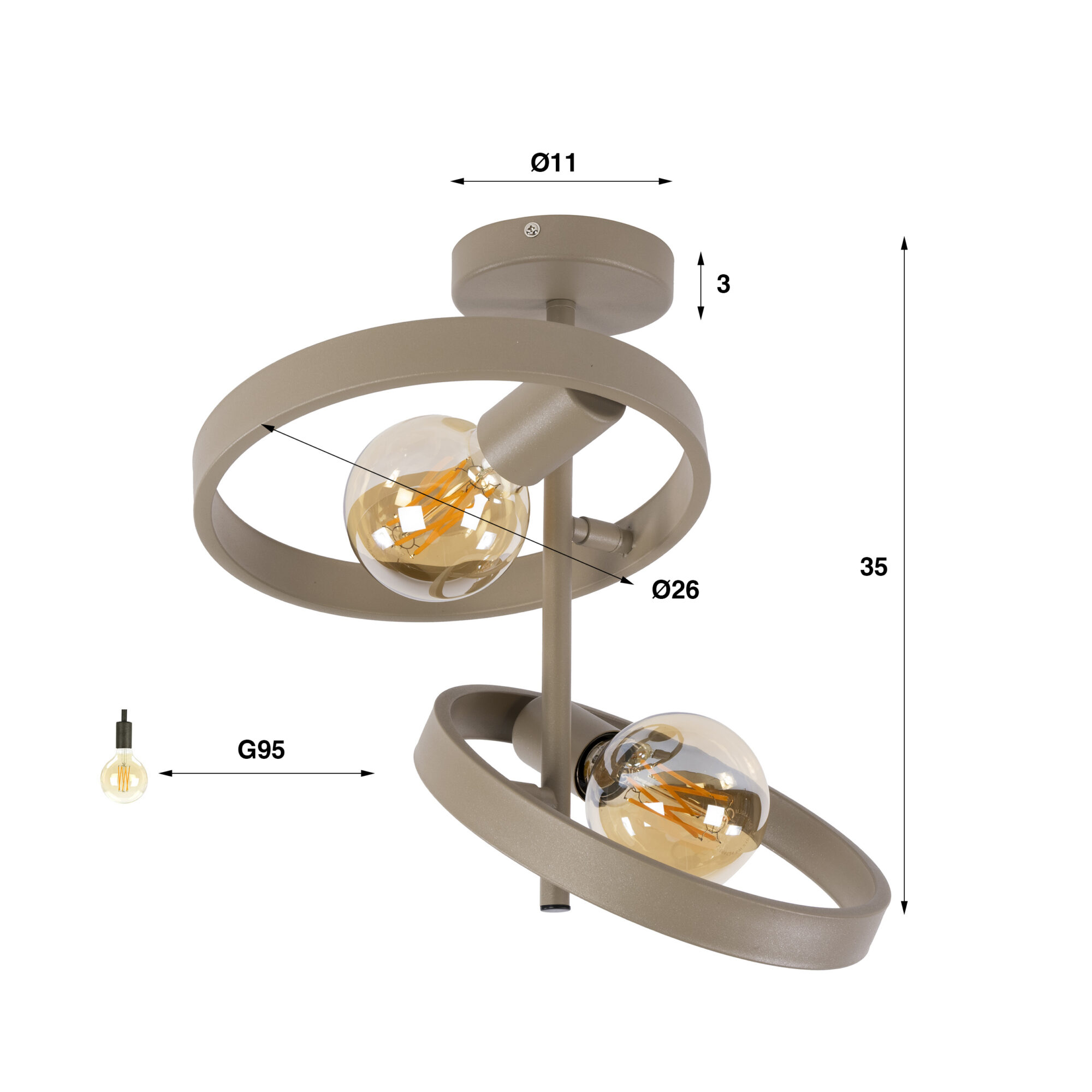 Plafondlamp Hover - 2 lampen - Beige - Afbeelding 3