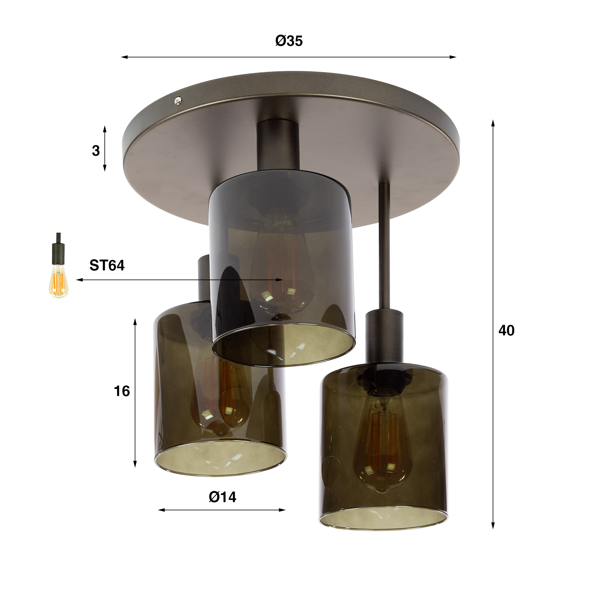 Plafondlamp Sepiora 3-lichts - Sienna bruin - Afbeelding 3
