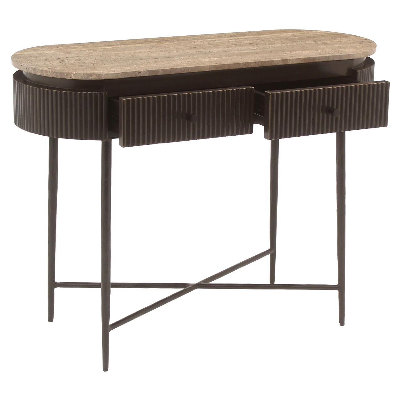 Sidetable Russo Travertin en brass 100cm - Afbeelding 2