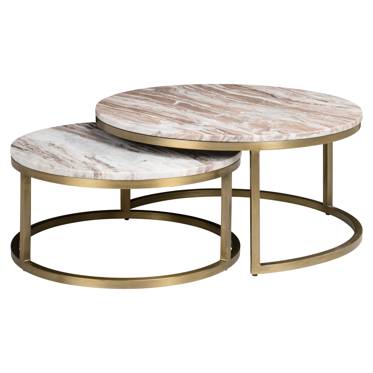 Ronde Salontafel Bottega Marmer - Beige - Set van 2 stuks