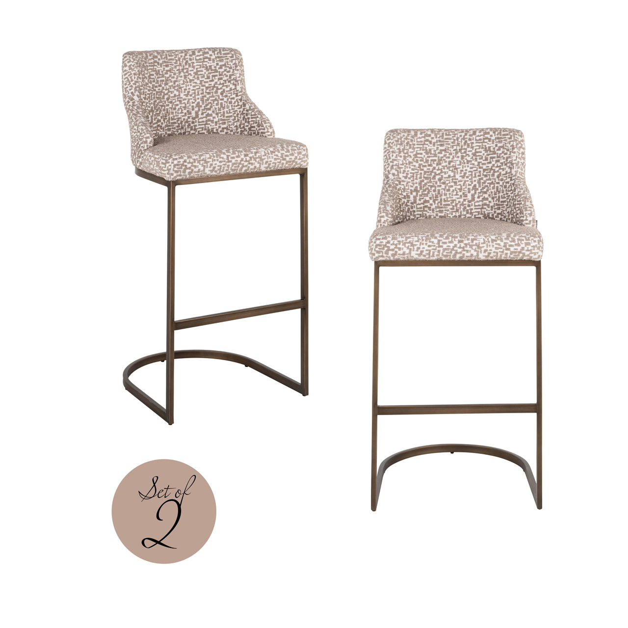 Barstoel Bolton Geo stof Naturel (zithoogte 77cm) (Set van 2 stuks)