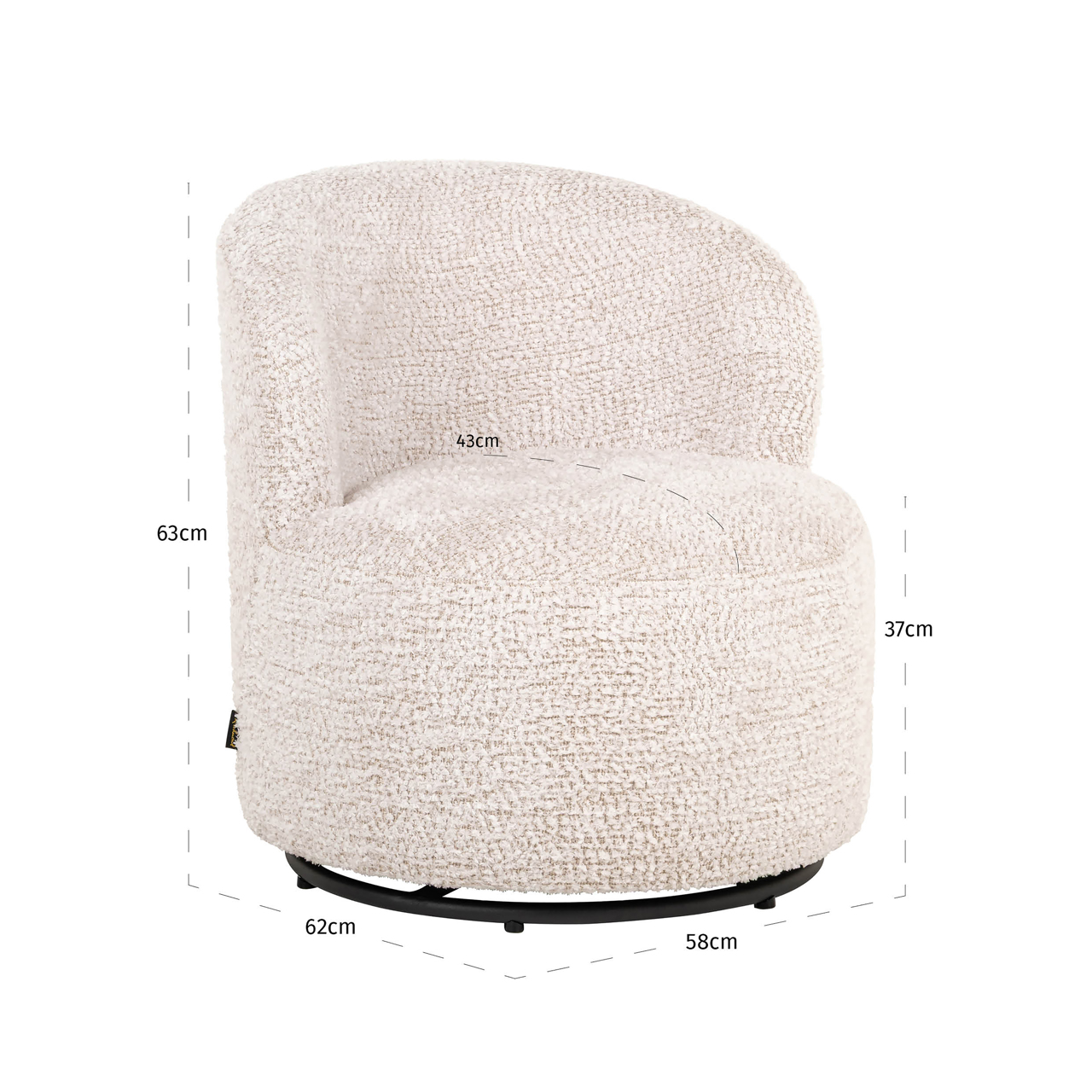 Kids Draaifauteuil Jackie Lovely stof, kleur Crème - Afbeelding 7