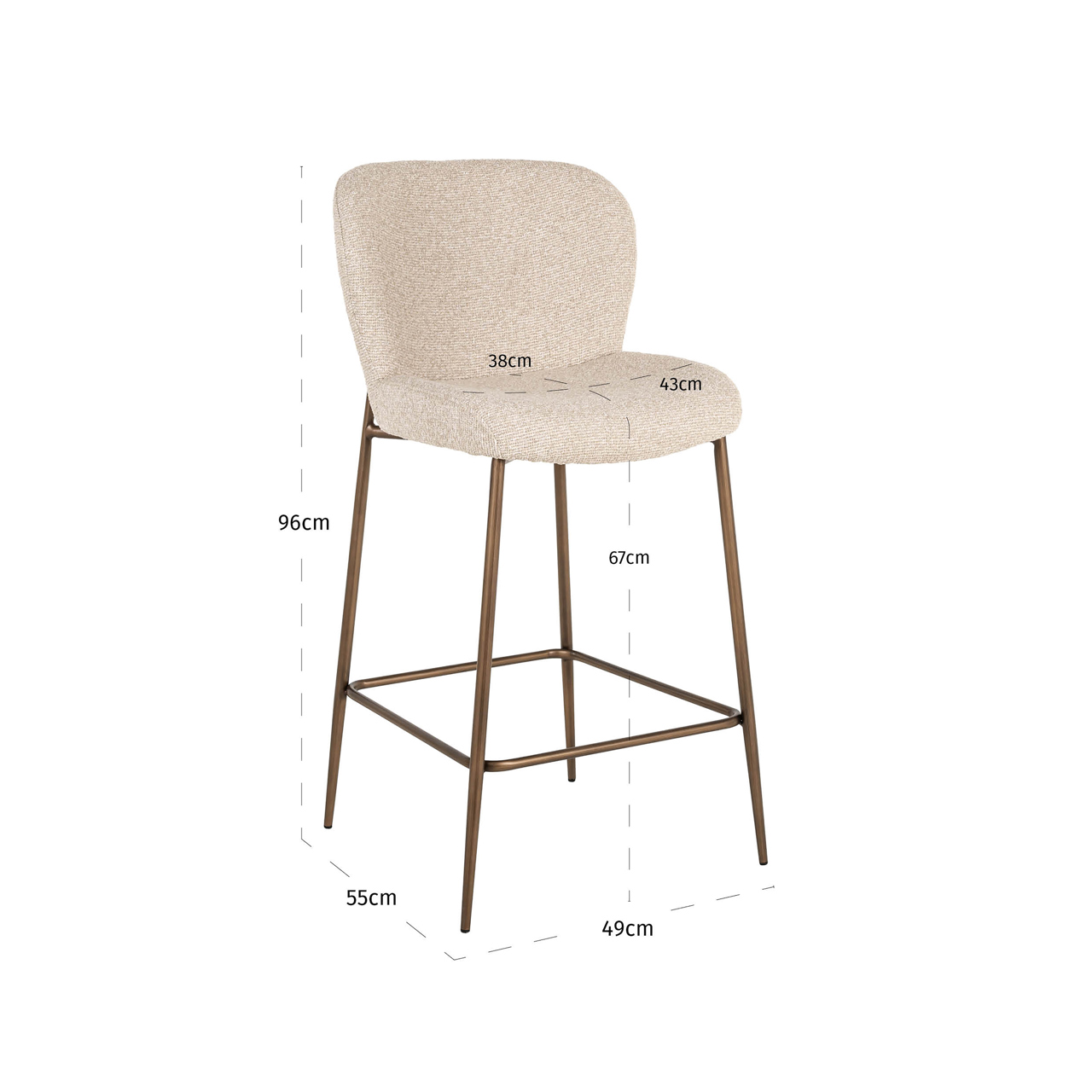 Barstoel Odarby Bouclé Crème (zithoogte 67cm) - Afbeelding 6