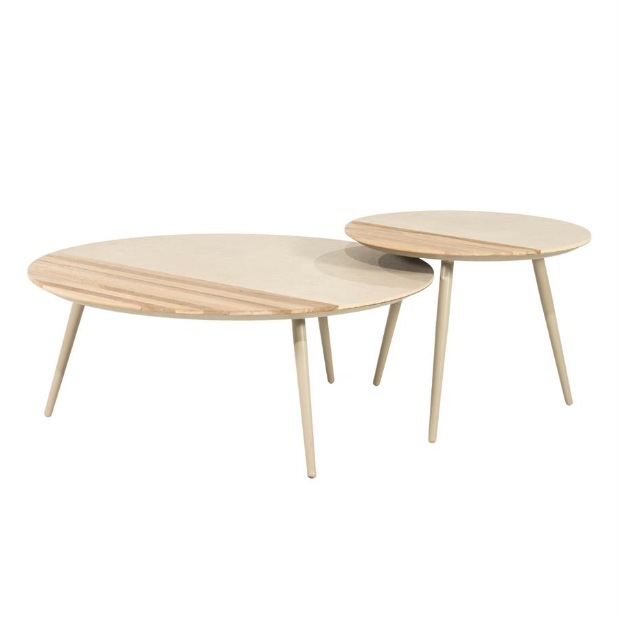 Organische Salontafel Diago Keramiek en teakhout, Set van 2 stuks