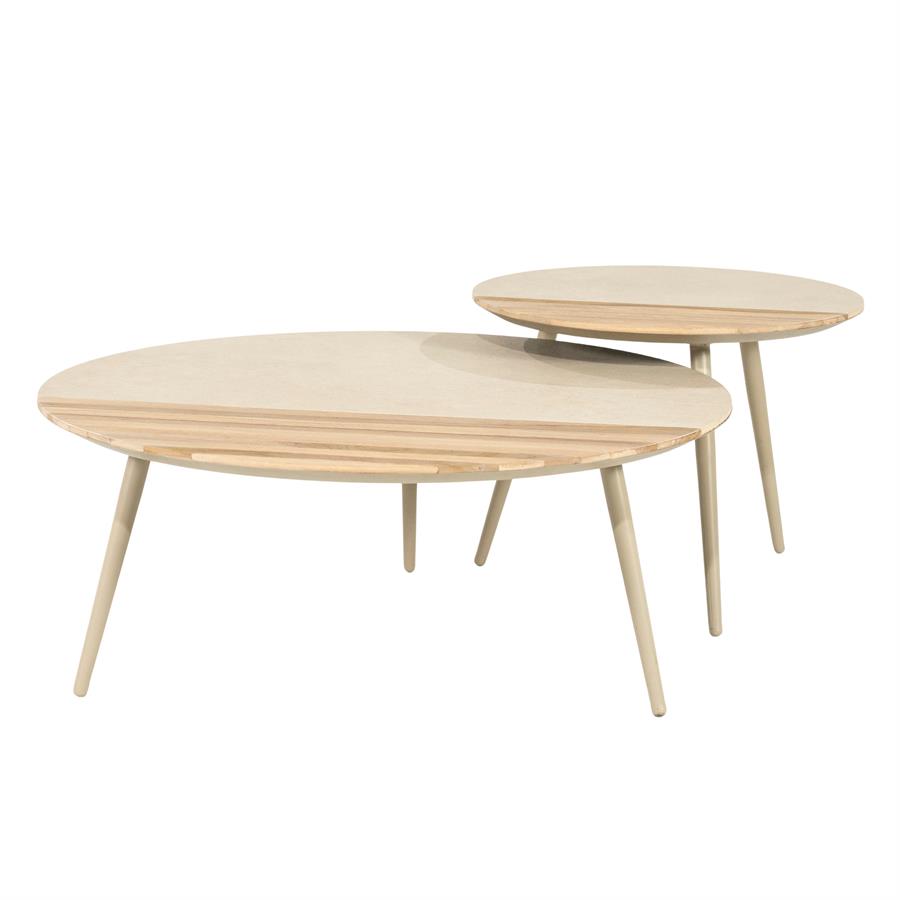 Organische Salontafel Diago Keramiek en teakhout, Set van 2 stuks - Afbeelding 2