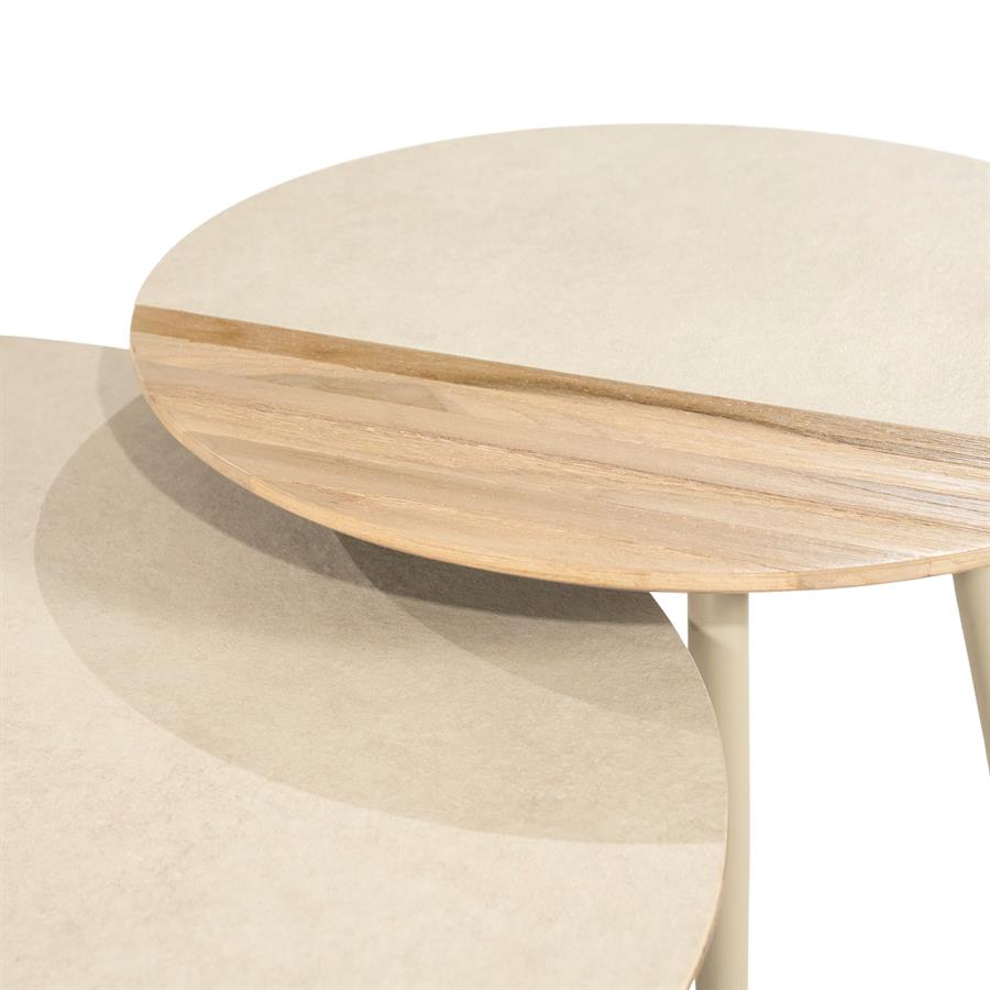 Organische Salontafel Diago Keramiek en teakhout, Set van 2 stuks - Afbeelding 4