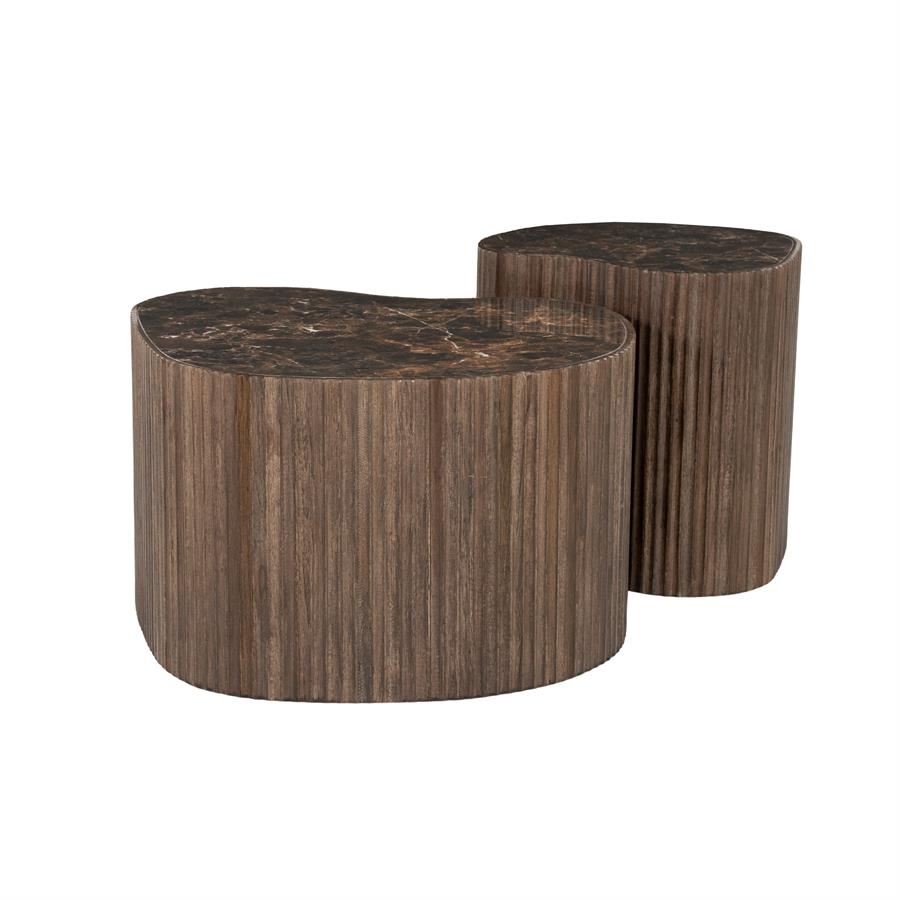 Organische Salontafel Nice Keramiek en teakhout - Bruin - Set van 2 stuks
