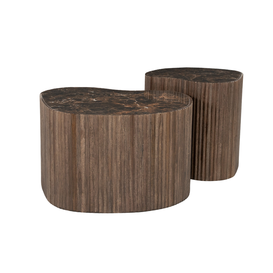 Organische Salontafel Nice Keramiek en teakhout - Bruin - Set van 2 stuks - Afbeelding 2
