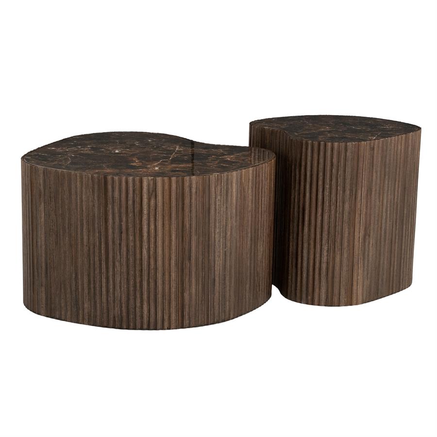 Organische Salontafel Nice Keramiek en teakhout - Bruin - Set van 2 stuks - Afbeelding 3