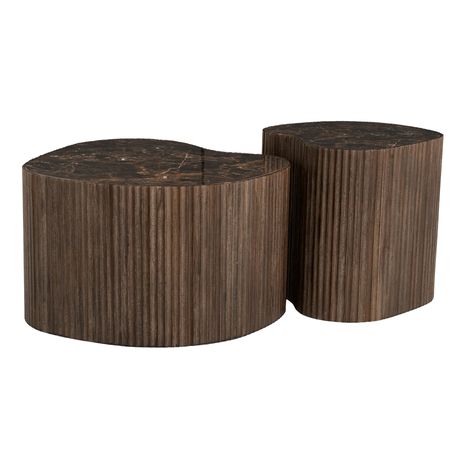 Organische Salontafel Nice Keramiek en teakhout - Bruin - Set van 2 stuks - Afbeelding 4