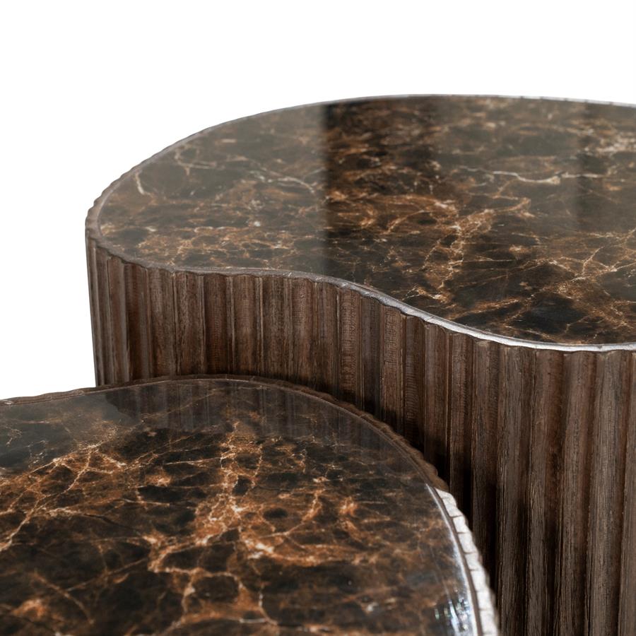Organische Salontafel Nice Keramiek en teakhout - Bruin - Set van 2 stuks - Afbeelding 5