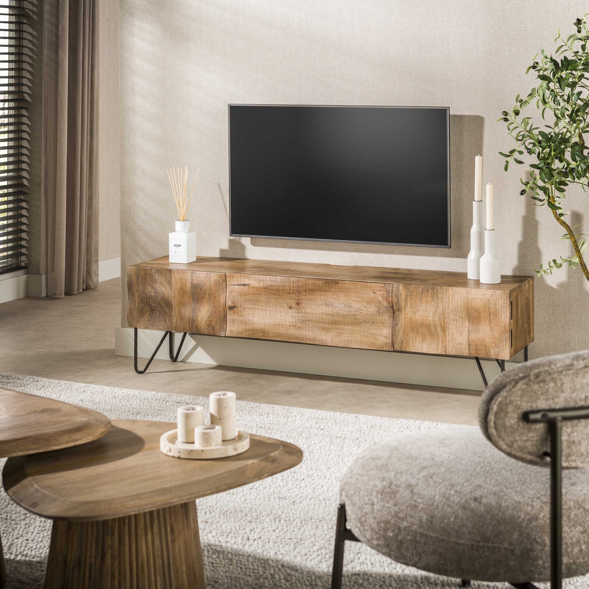 Zwevend TV-meubel Ocean Mangohout, 160cm - Afbeelding 3