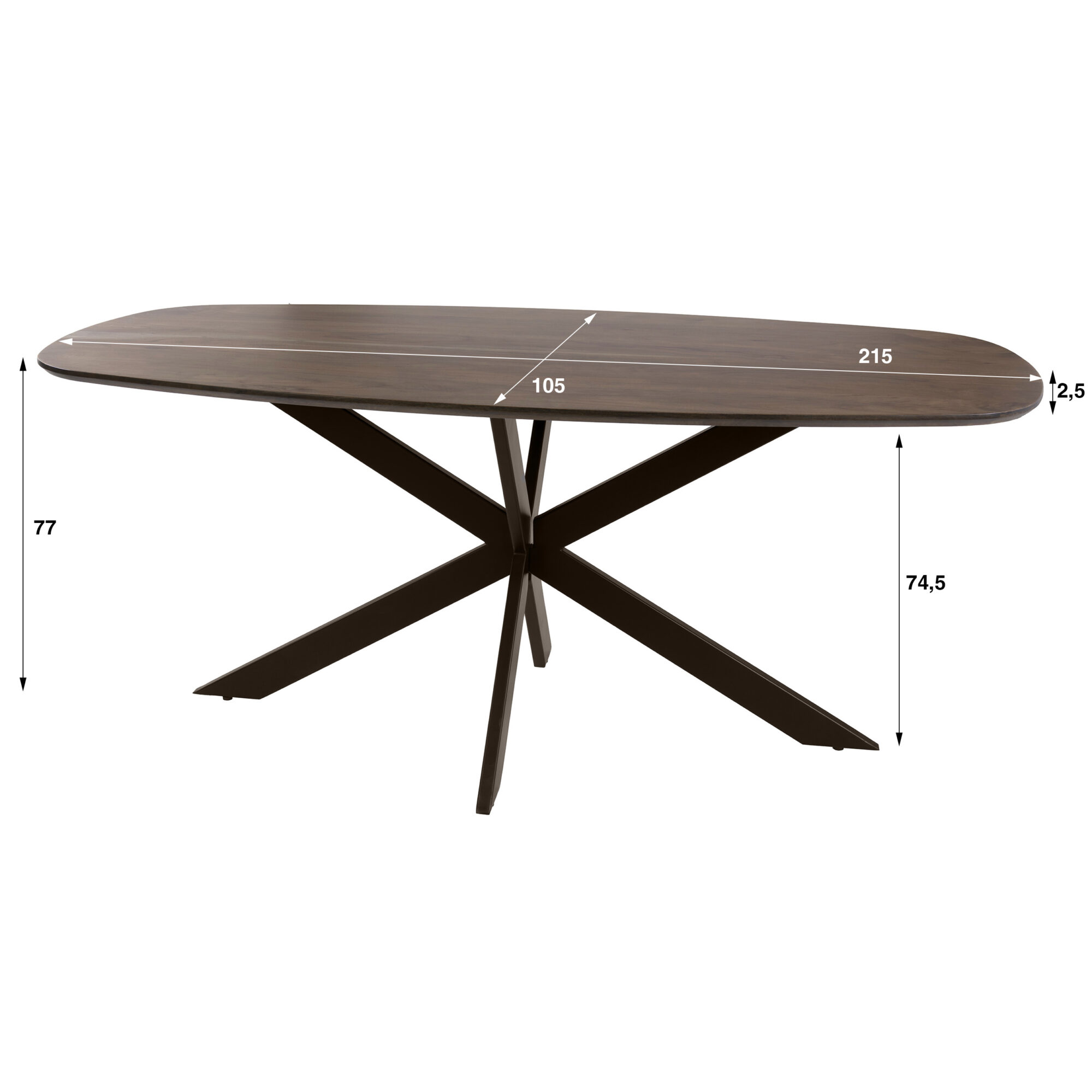 Eettafel Arhus Solid Deens ovaal, Acaciahout - Bruin - 215x90cm - Afbeelding 7