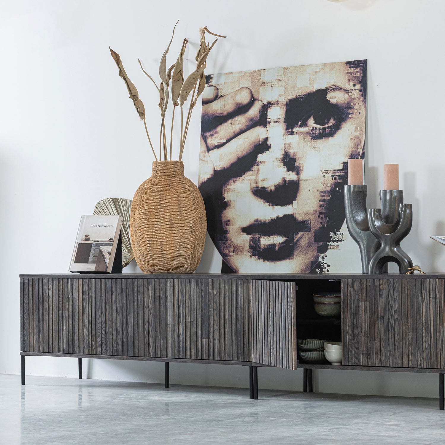 TV-meubel New Gravure Grenen 100cm, kleur Espresso - Afbeelding 8