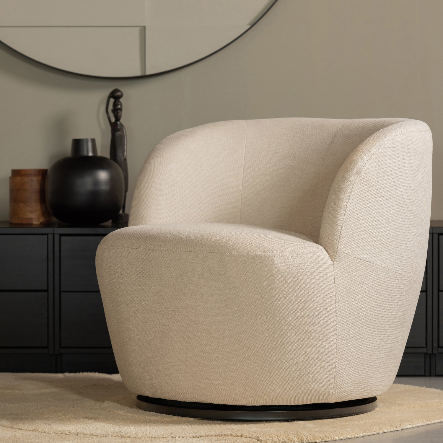 Draaibare Fauteuil Serra Geweven Stof - Off White - Afbeelding 10