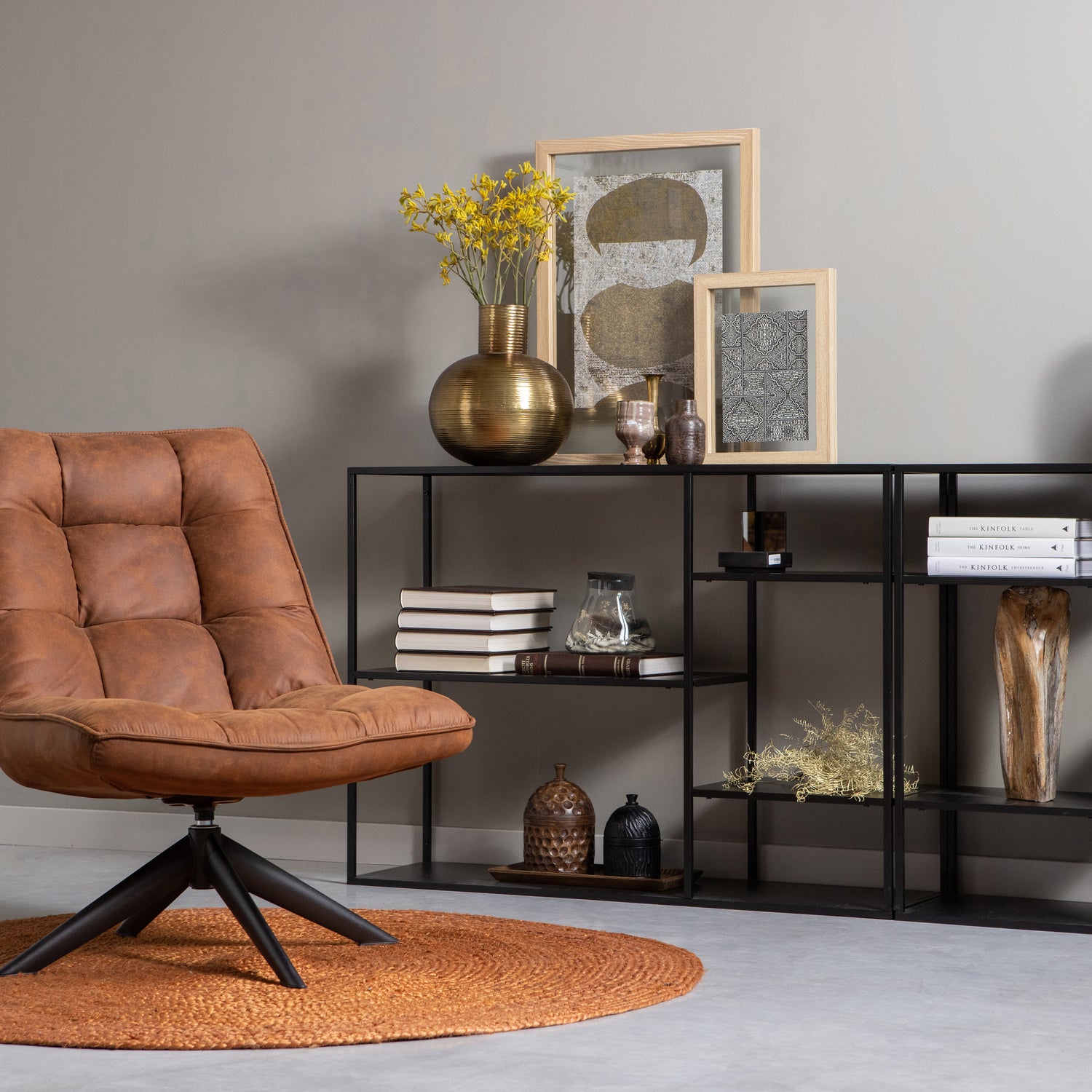 Draaibare Fauteuil Jouke Leerlook - Cognac - Afbeelding 7