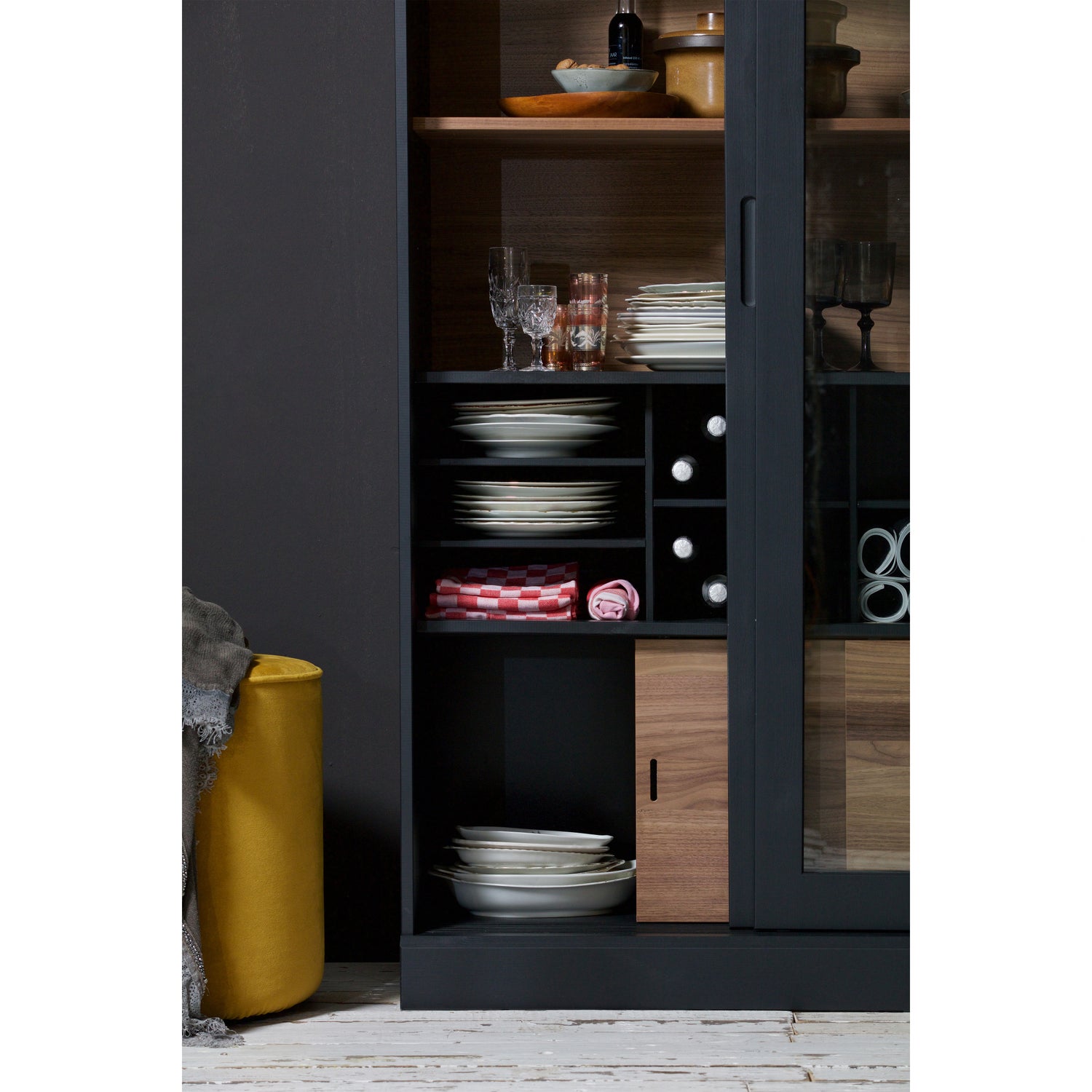Vitrinekast James Grenenhout, 200 x 125cm - Zwart - Afbeelding 5