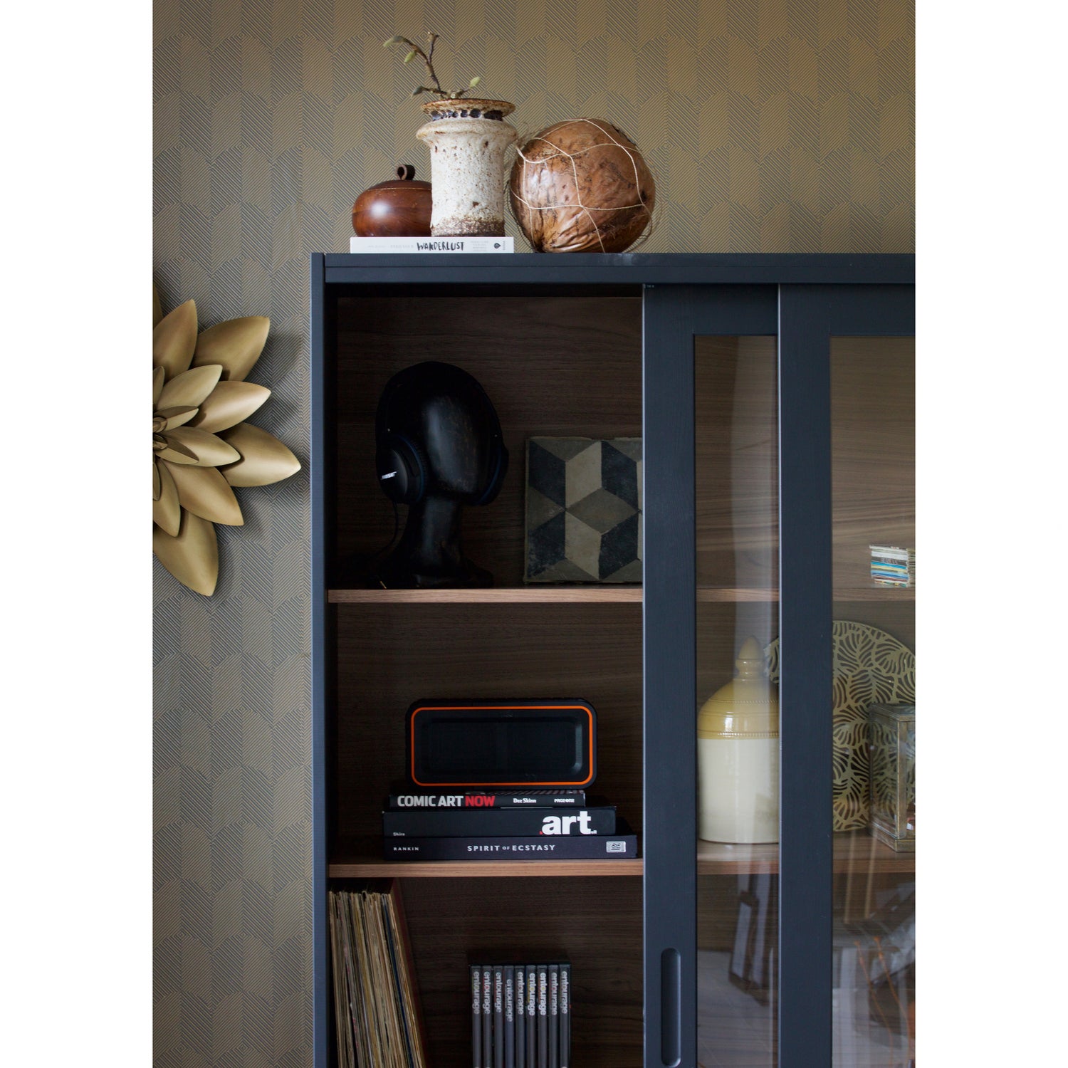 Vitrinekast James Grenenhout, 200 x 125cm - Zwart - Afbeelding 6