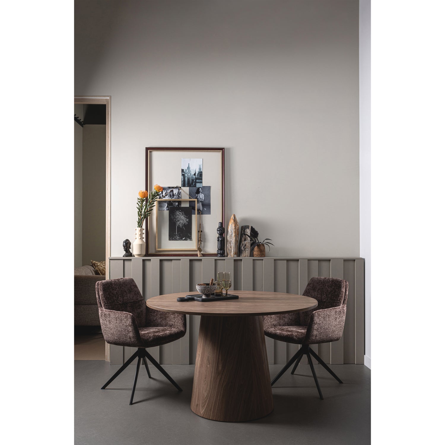 Ronde Eettafel Maan 120cm, kleur Walnoot - Afbeelding 6