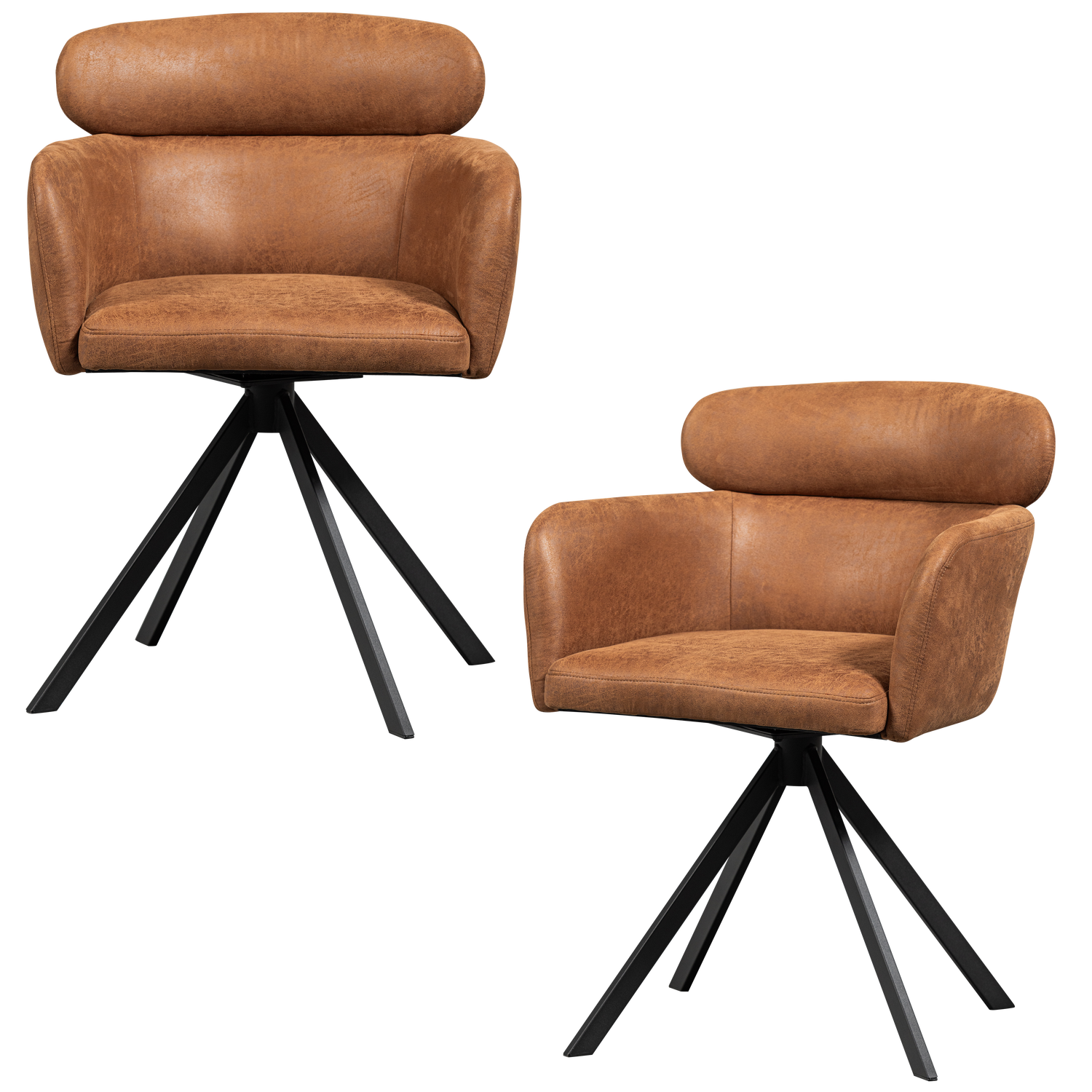 Draaibare Eetkamerstoel Fenne Lederlook - Cognac - Afbeelding 10