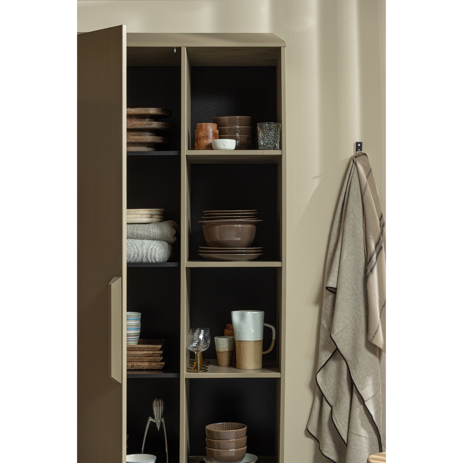 Opbergkast Lowen Grenenhout, 221 x 100cm, kleur Mud - Afbeelding 12