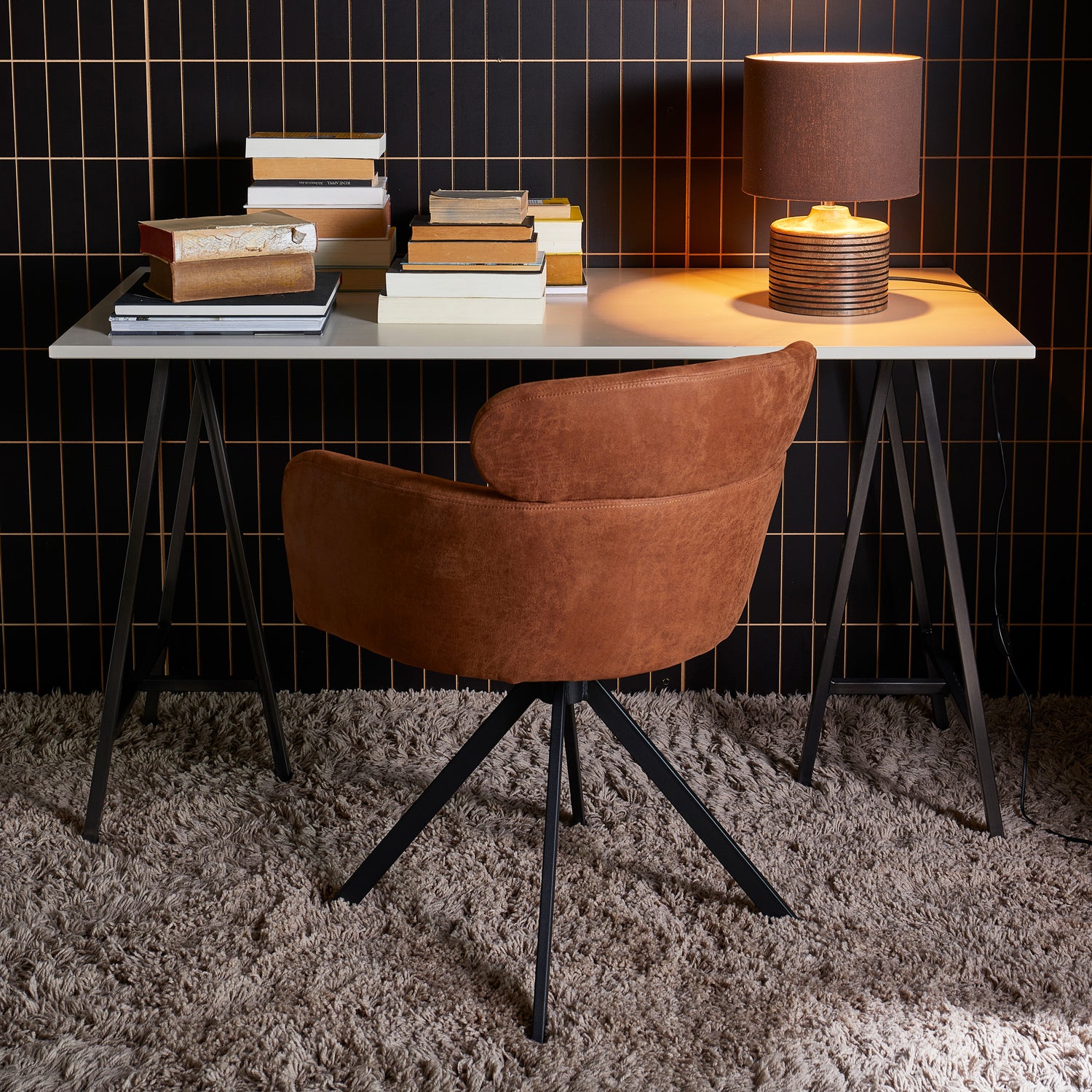 Draaibare Eetkamerstoel Fenne Lederlook - Cognac - Afbeelding 9