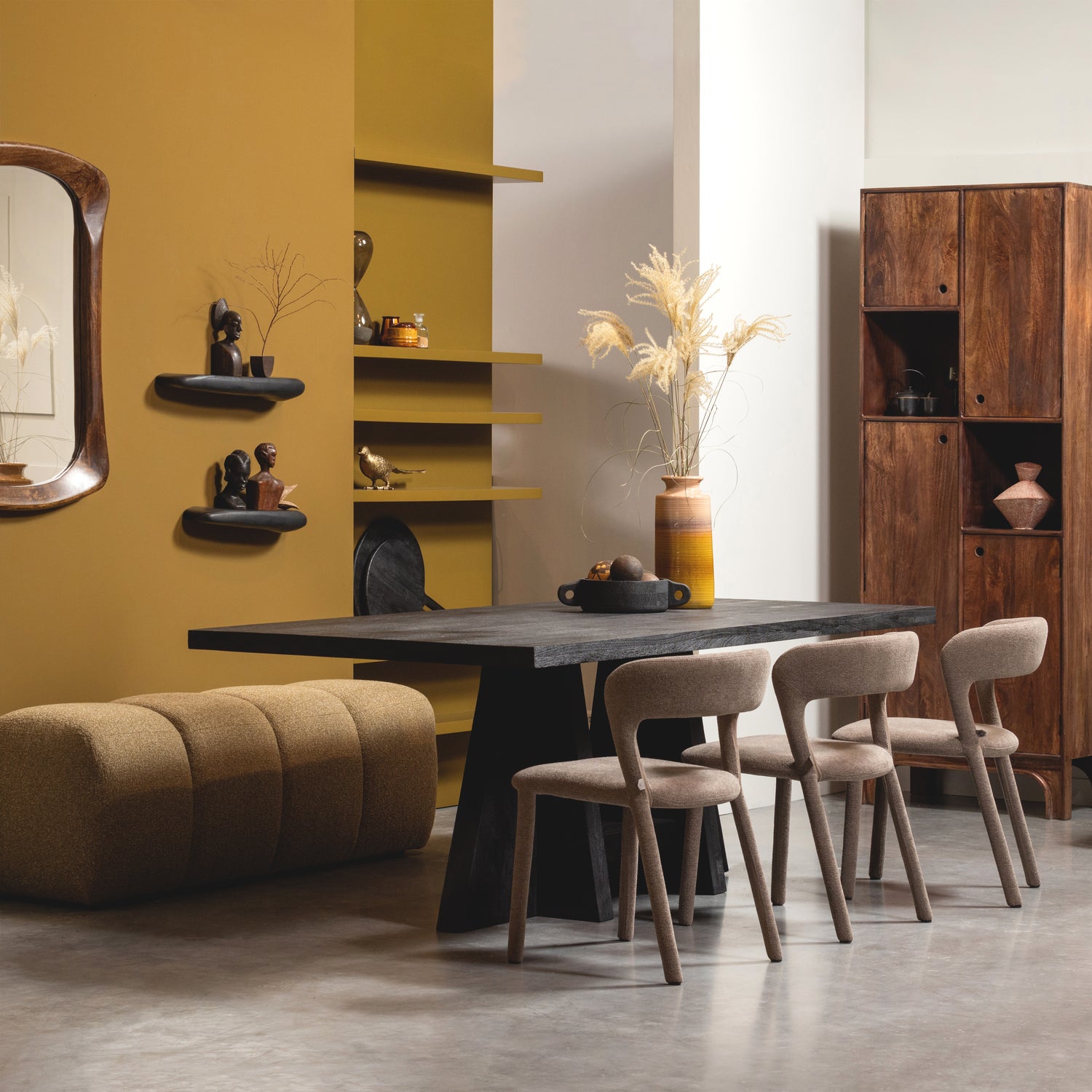 Eetkamerbank Mojo Zonder Rugleuning Bouclé 164cm GeelBruin - Afbeelding 6