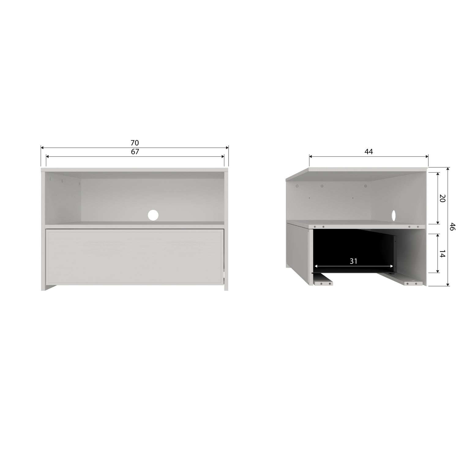 TV-meubel Yissa Met open vak, Grenenhout, 70cm, kleur Wolkengrijs - Afbeelding 6