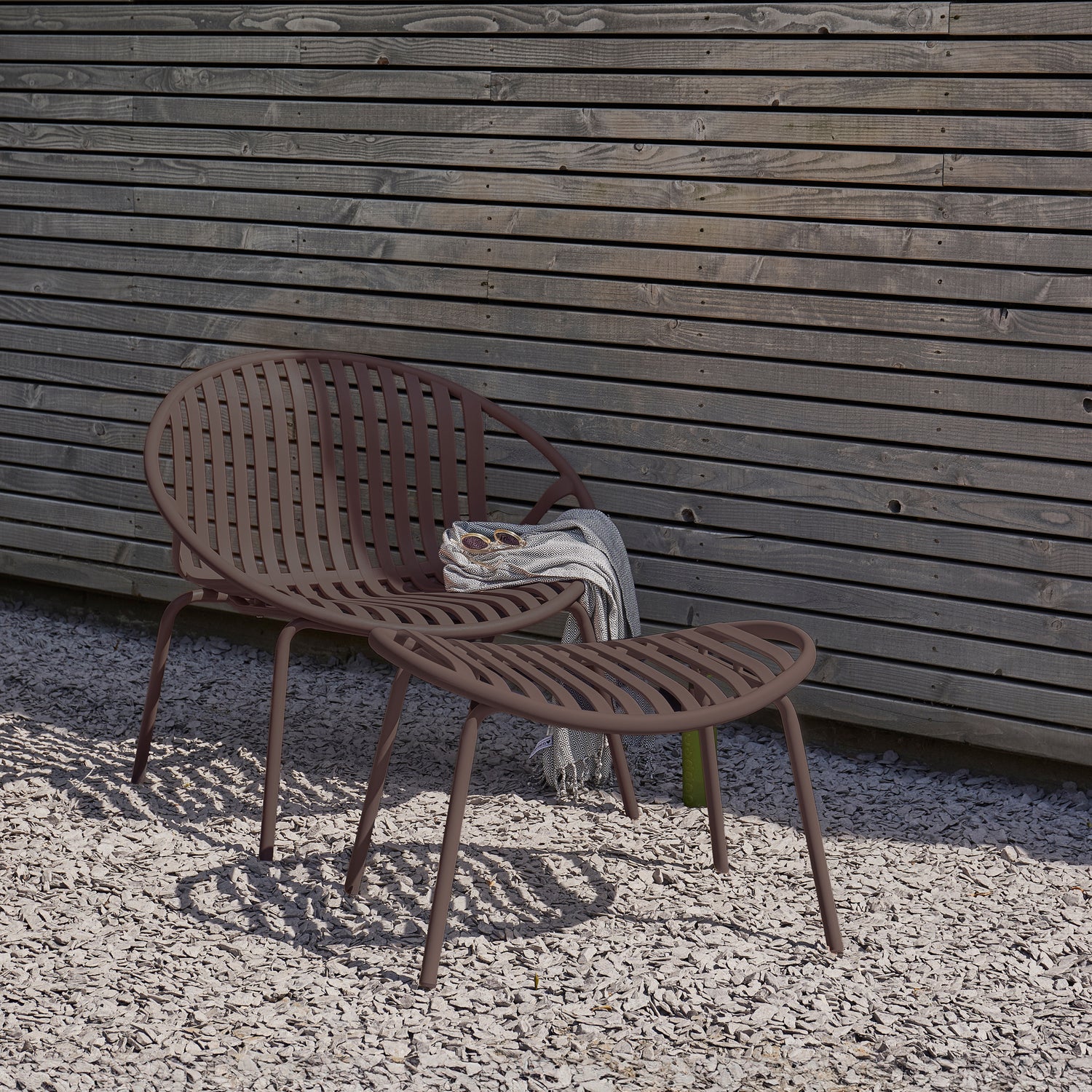Tuin Loungestoel Bruce Met hocker, kleur Paars/Bruin - Afbeelding 2